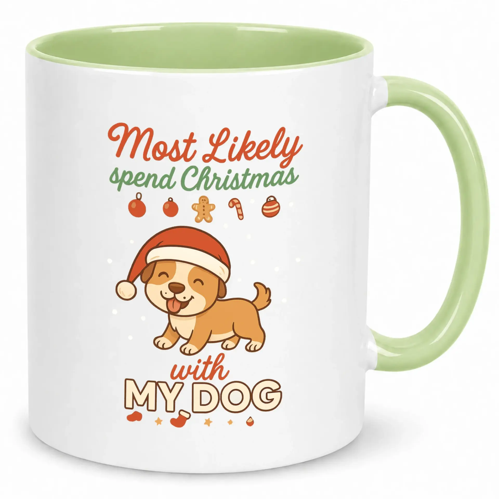 Funny Christmas Dog Lover Coffee Mug, "most Likely Spend Christmas with My Dog" Ceramic Holiday Beverage Cup, Festive Pet Owner Gift for Him Her, 11 Oz or 15 Oz