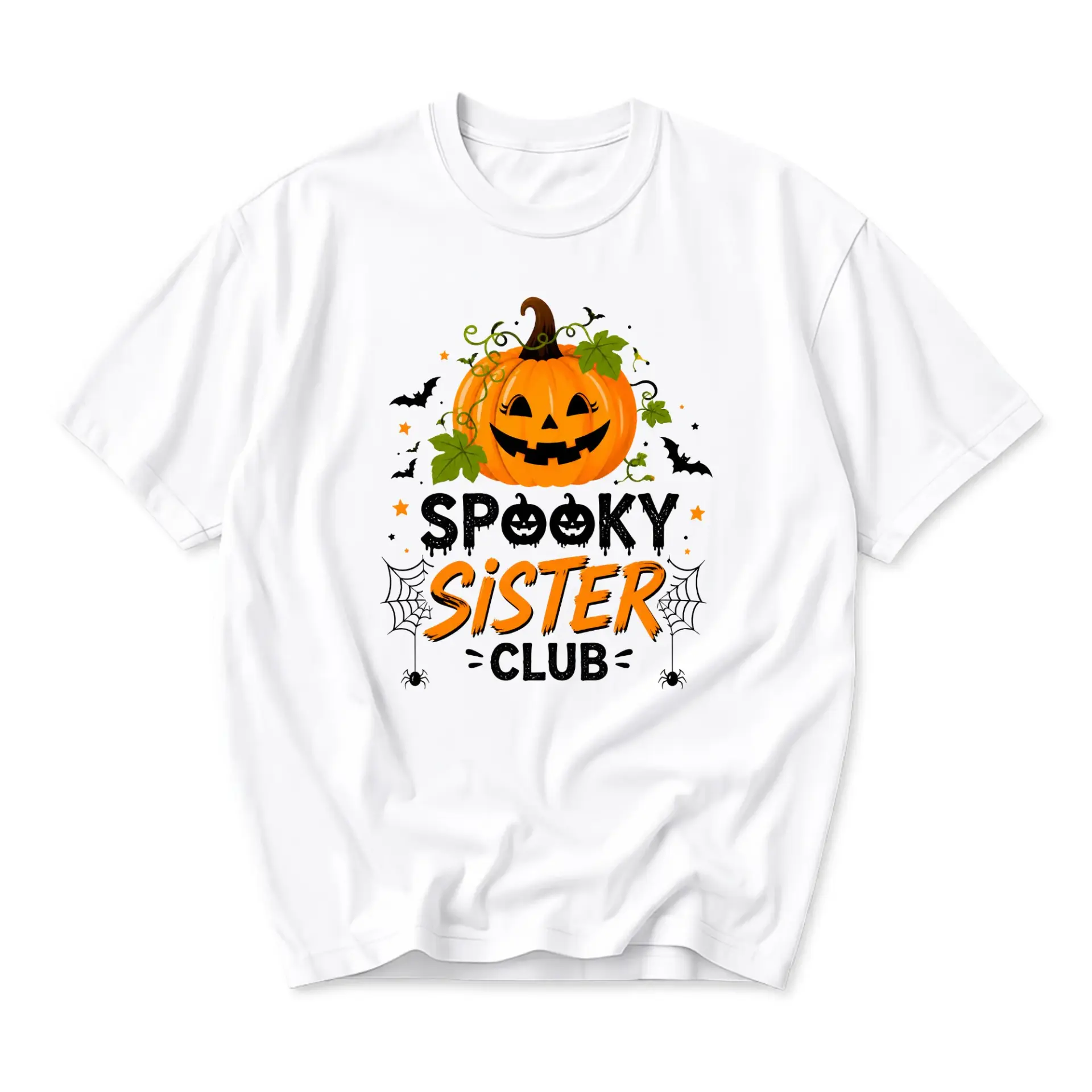 Funny Shirt Spooky Sister Club Pumpkin Graphic Tee Unisex Casual Apparel for Halloween Seasonal Celebration and Events