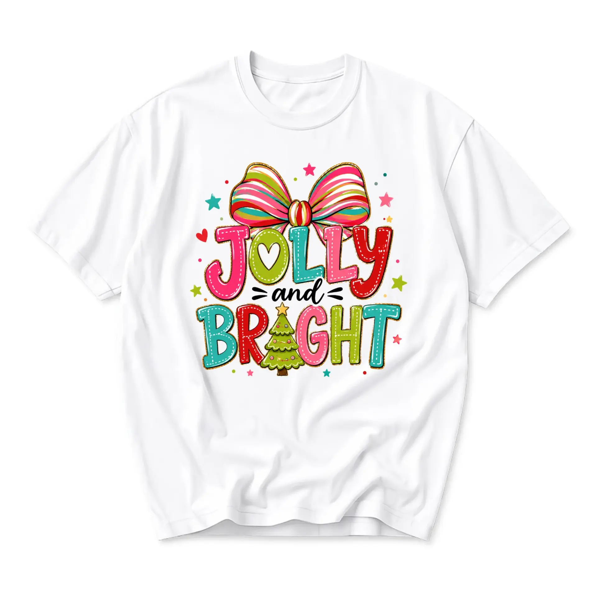 Graphic Tee Jolly and Bright Holiday Theme Unisex Crew Neck T-Shirt Seasonal Casual Soft Cotton Blend Apparel