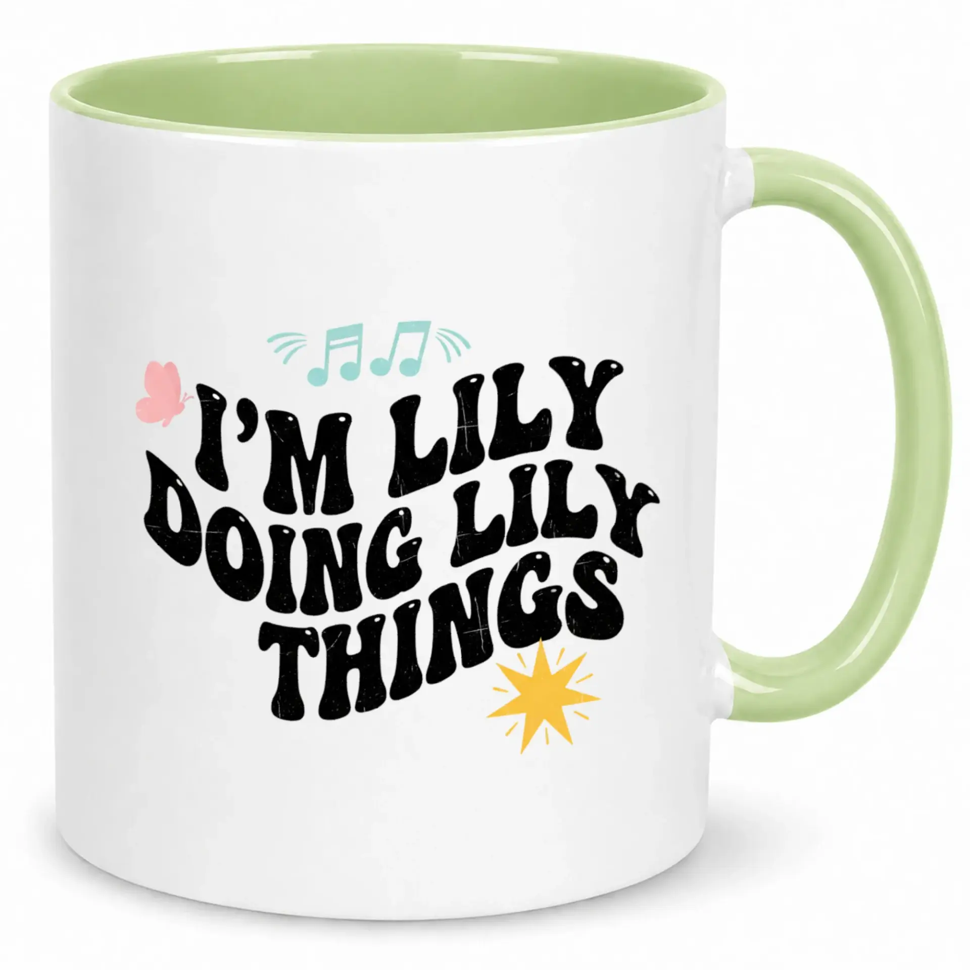 Funny Personalized Lily Coffee Mug for Everyday Use Ceramic Tea Cup with Groovy Text Design Unique Drinkware Gift Idea