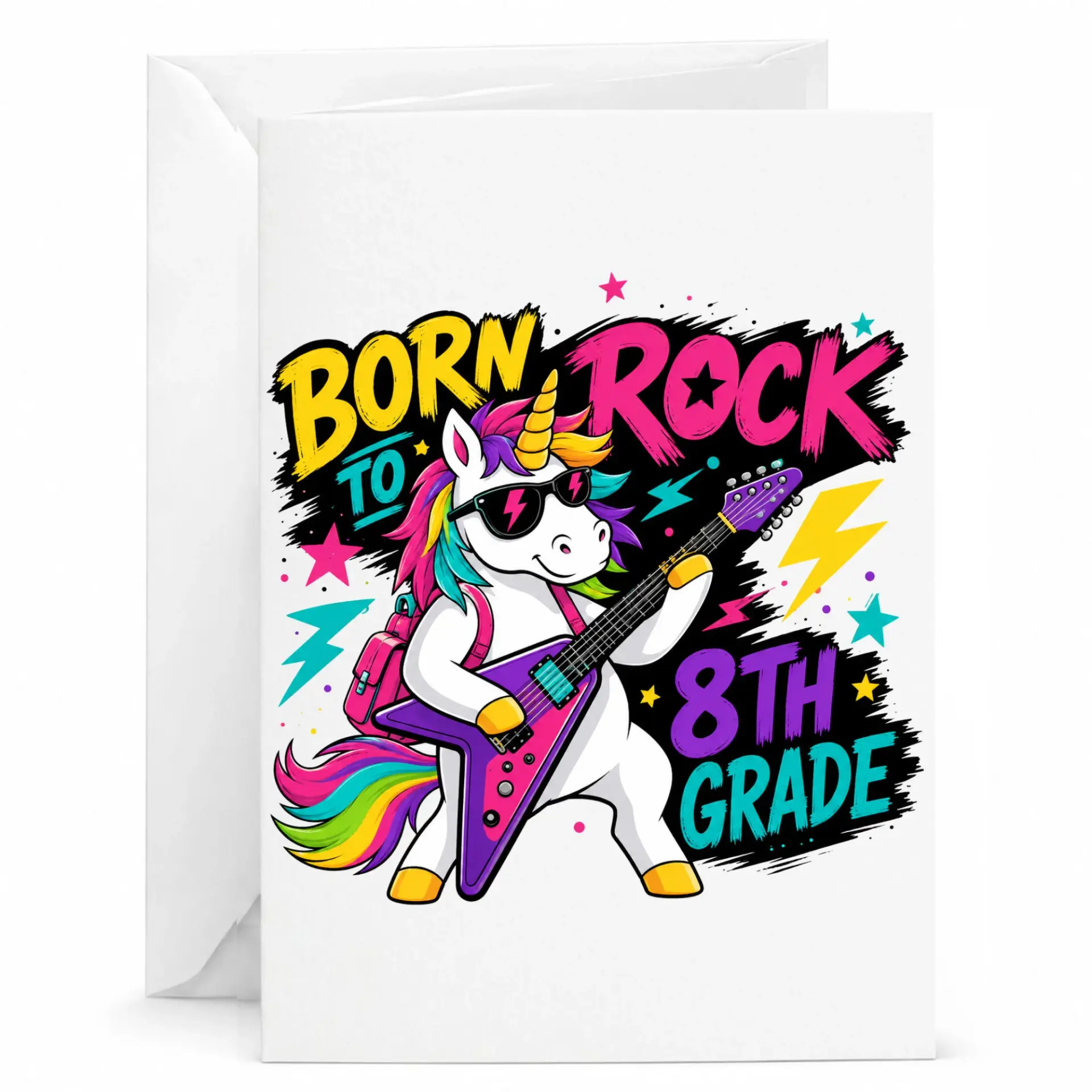 Funny Birthday Card Born to Rock 8th Greeting for Milestone with Envelope