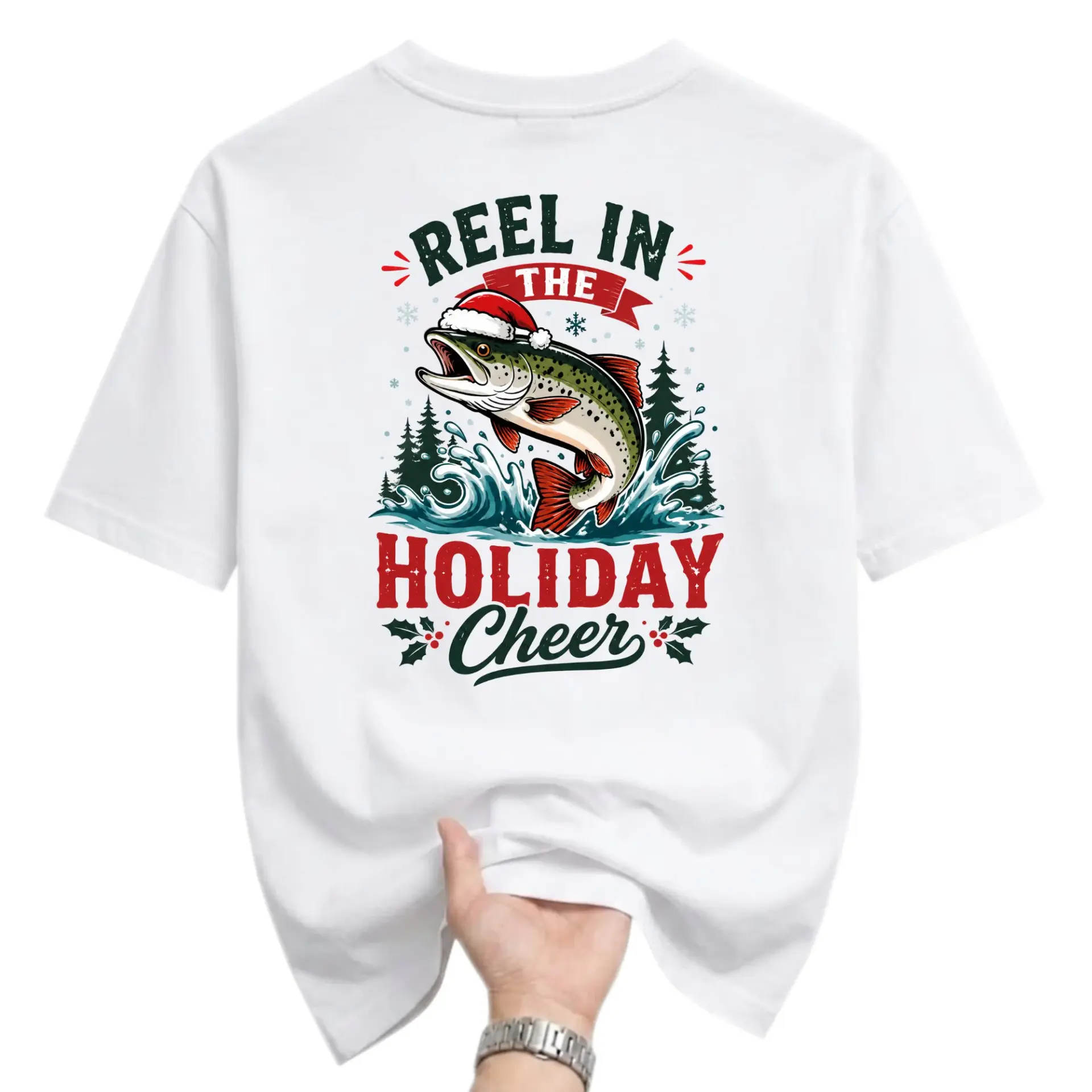 Graphic Tee Reel in the Holiday Cheer Fishing Themed Christmas Shirt for