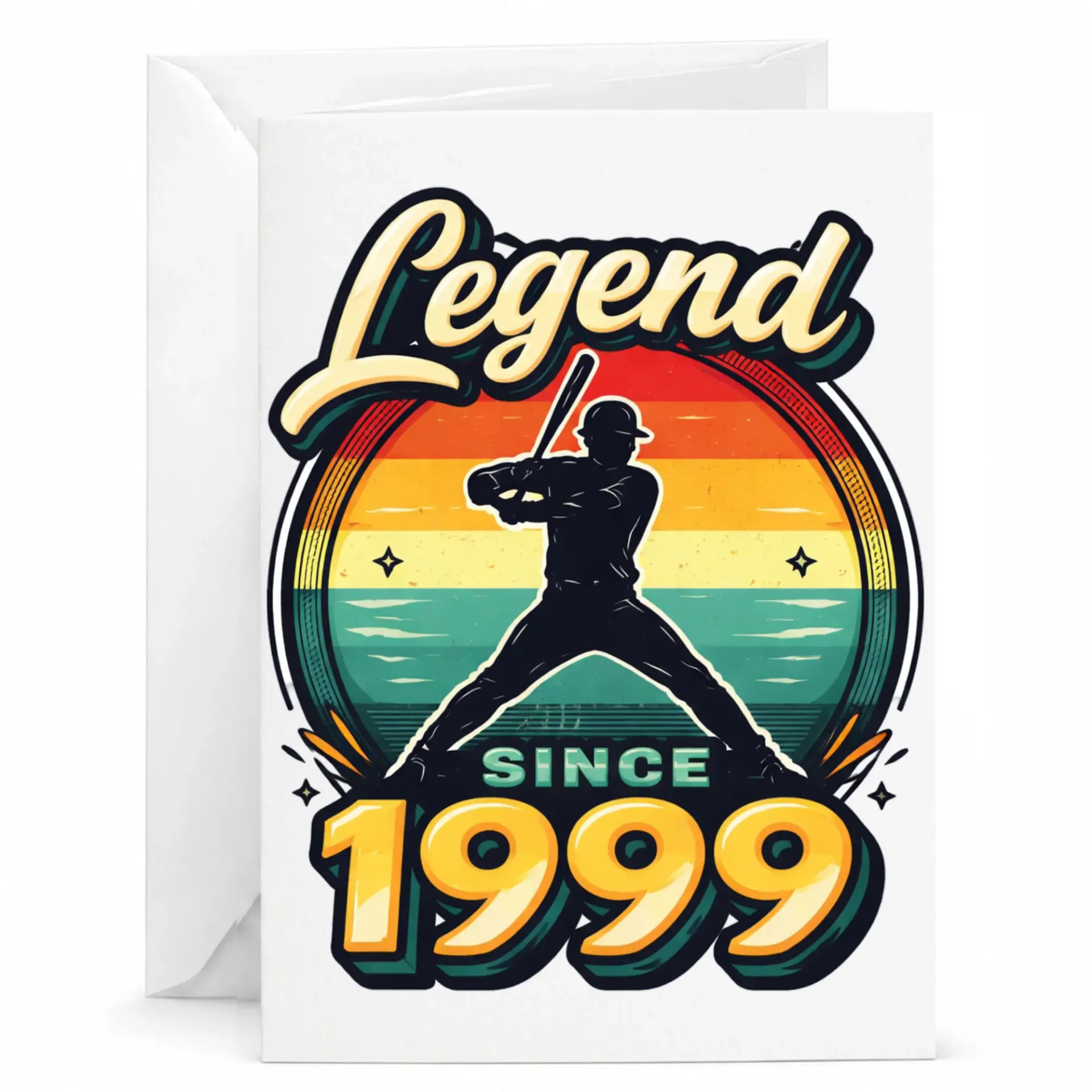 Birthday Card Legend Since 1999 Baseball Player Greeting Card Vintage Style Sport Themed Stationery for Milestones