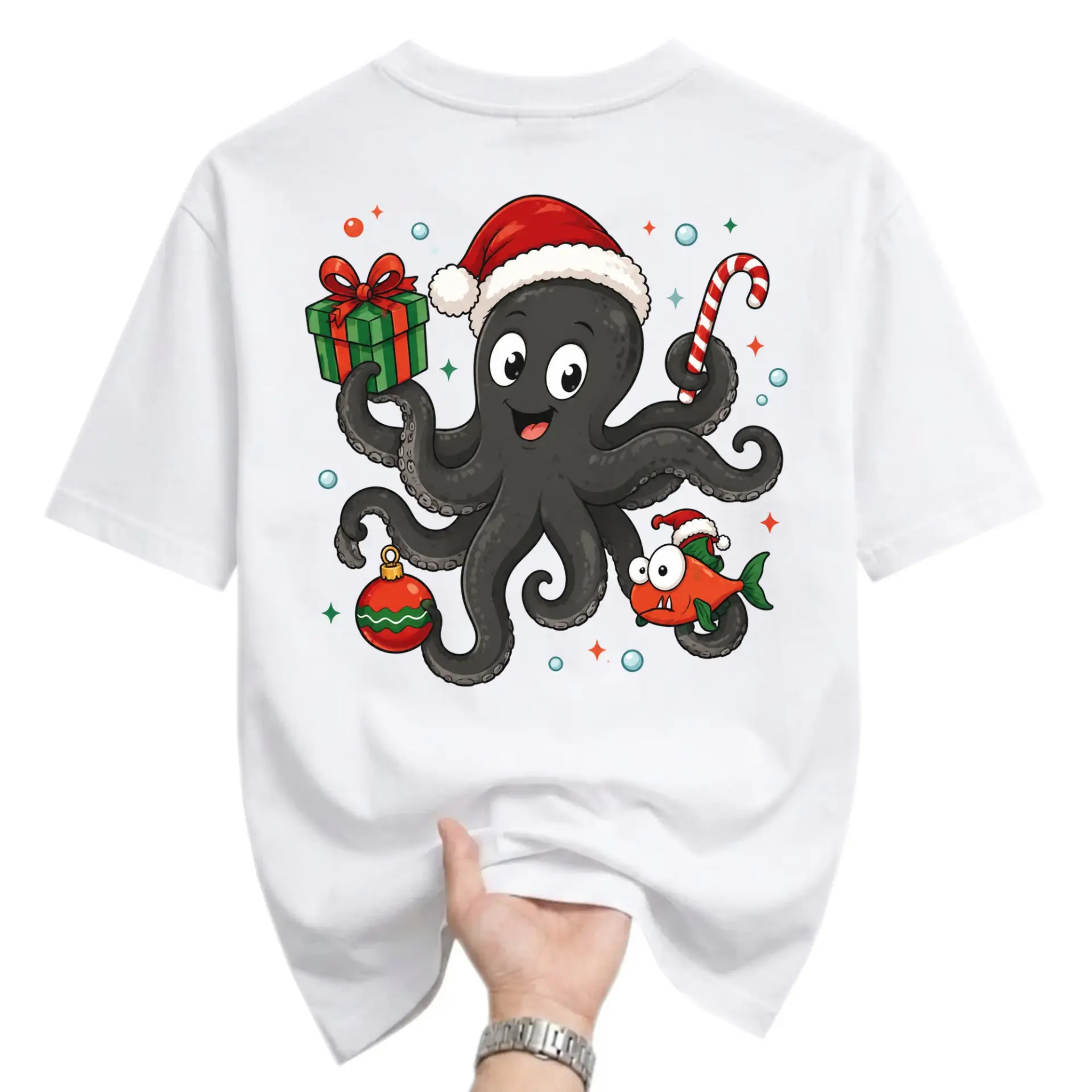 Graphic Tee Christmas T-Shirt Funny Holiday Ocean Illustration Short Sleeve
