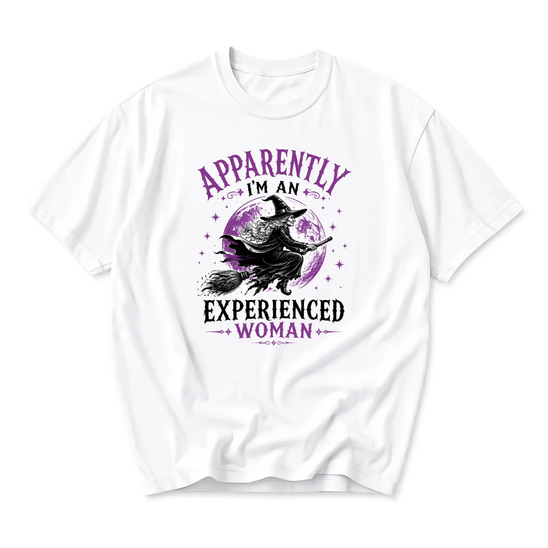 Funny Shirt Apparently I Am an Experienced Woman Witch Graphic Tee Unisex Casual Cotton Crew Neck Short Sleeve Top