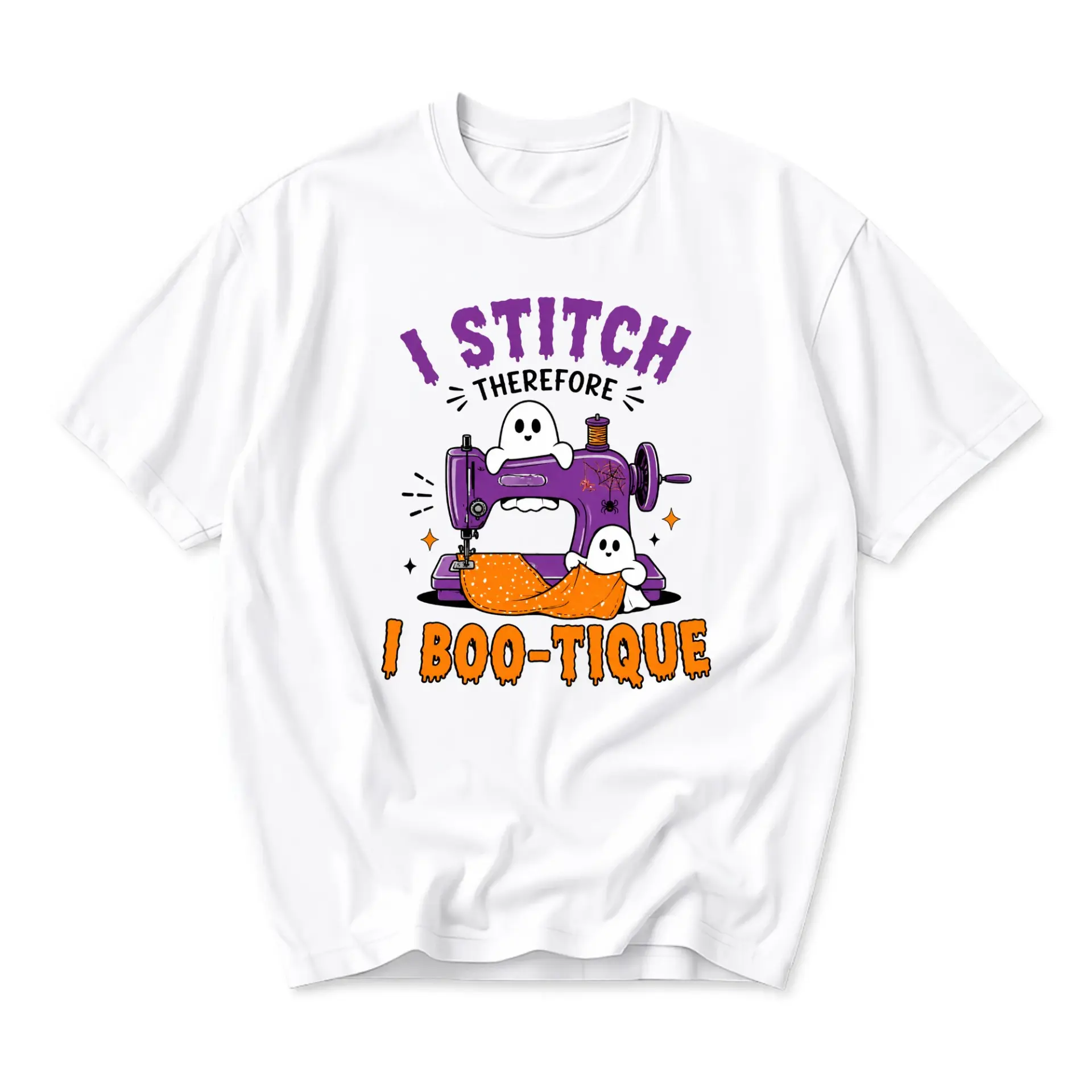 Funny Shirt I Stitch Therefore I Boo-Tique Graphic Tee Unisex Cotton Crew Neck Casual Top for Sewing Enthusiasts