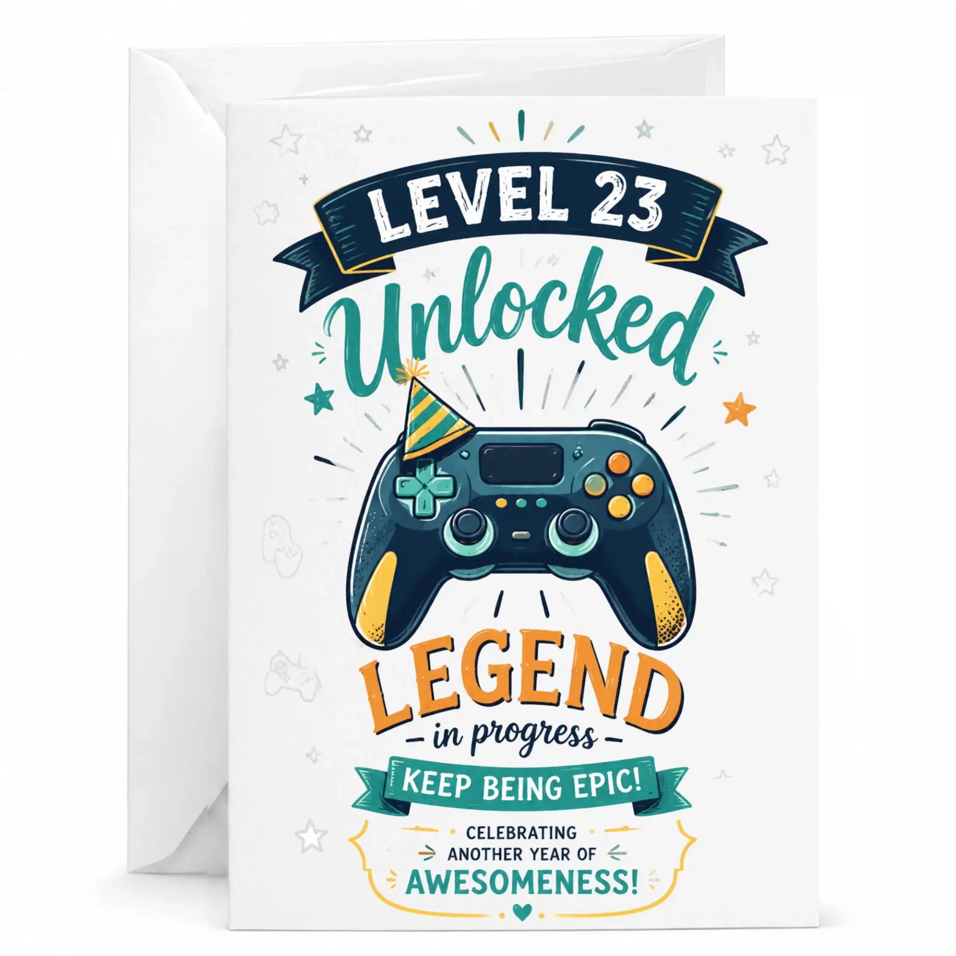 Birthday Card Level 23 Unlocked Gaming Theme Greeting Card for Video Game Enthusiasts and Gamers