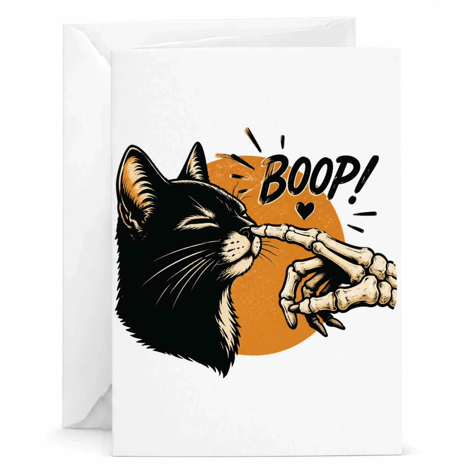 Funny Cat Boop Greeting Card with Skeleton Finger Design Cute Pet Illustration Blank Note for Any Occasion