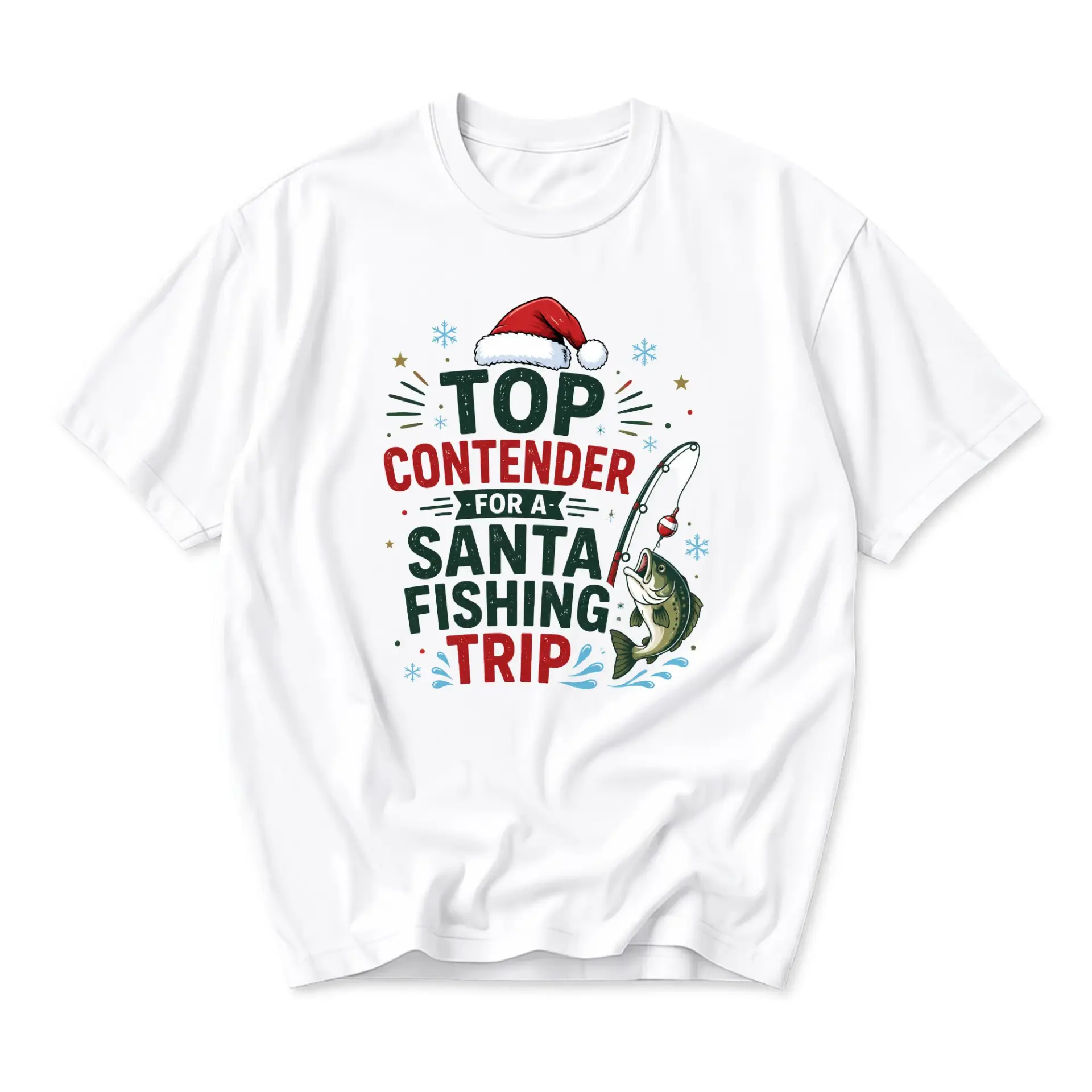 Funny Shirt Top for a Santa Fishing Trip Unisex Graphic Tee Casual Holiday Humor Apparel Cotton Blend