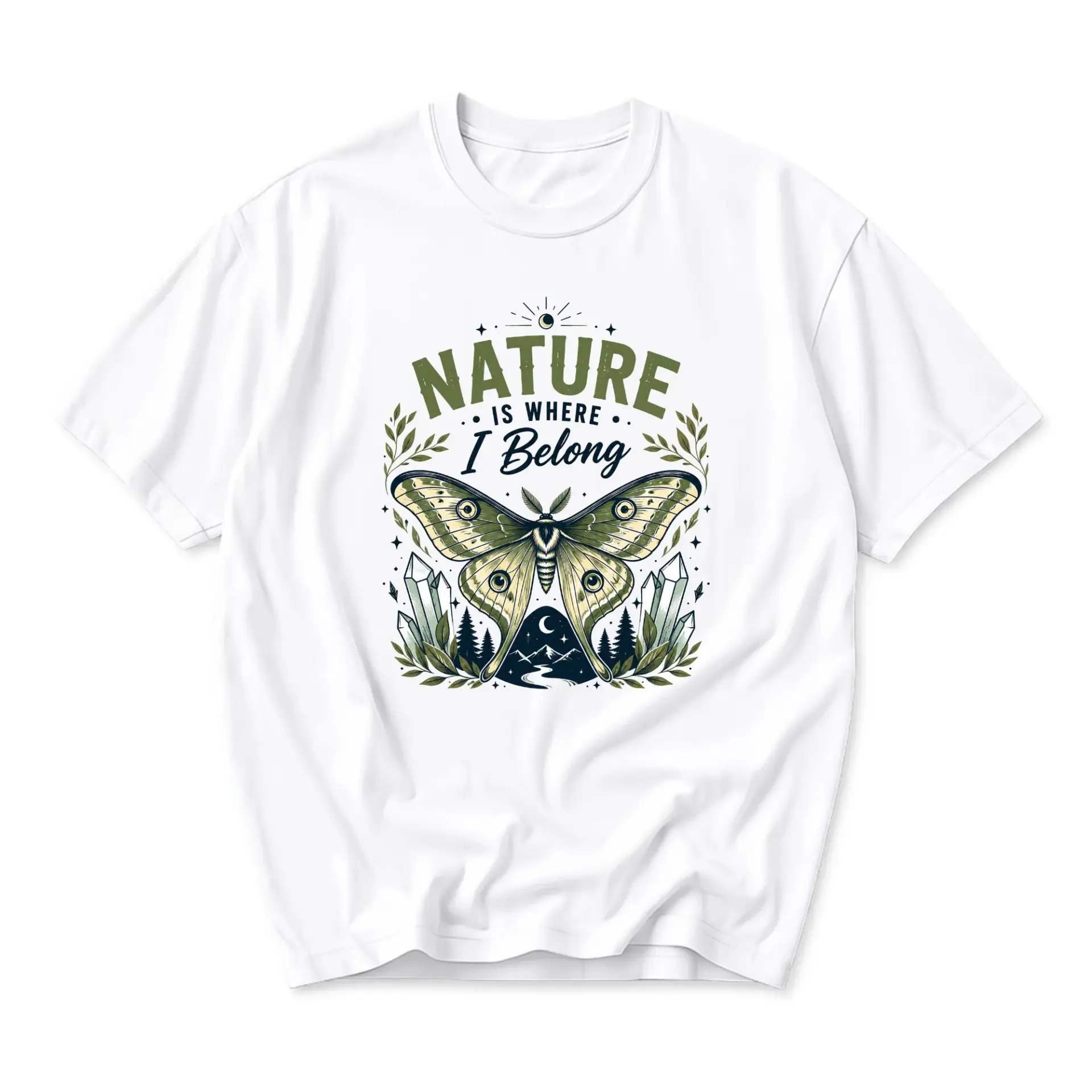 Graphic Tee Nature Is Where I Belong Butterfly Moth Print Casual Unisex Short Sleeve Crew Neck Cotton Blend Shirt
