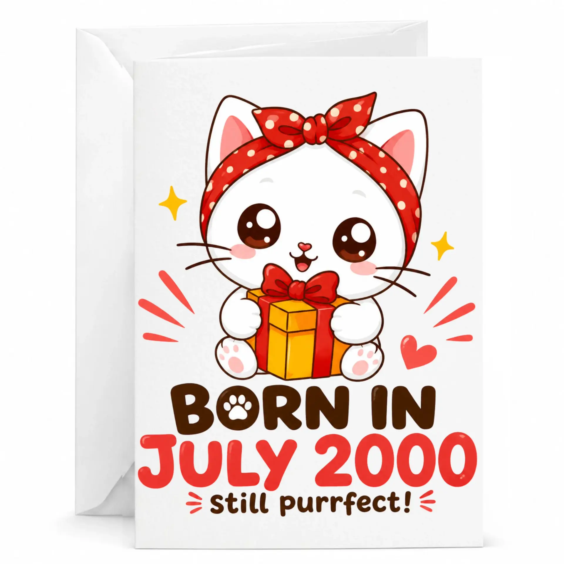 Funny Cat Greeting Card Born in July 2000 Still Purrfect Birthday Gift Card with Envelope 5x7 Inch Folded Note