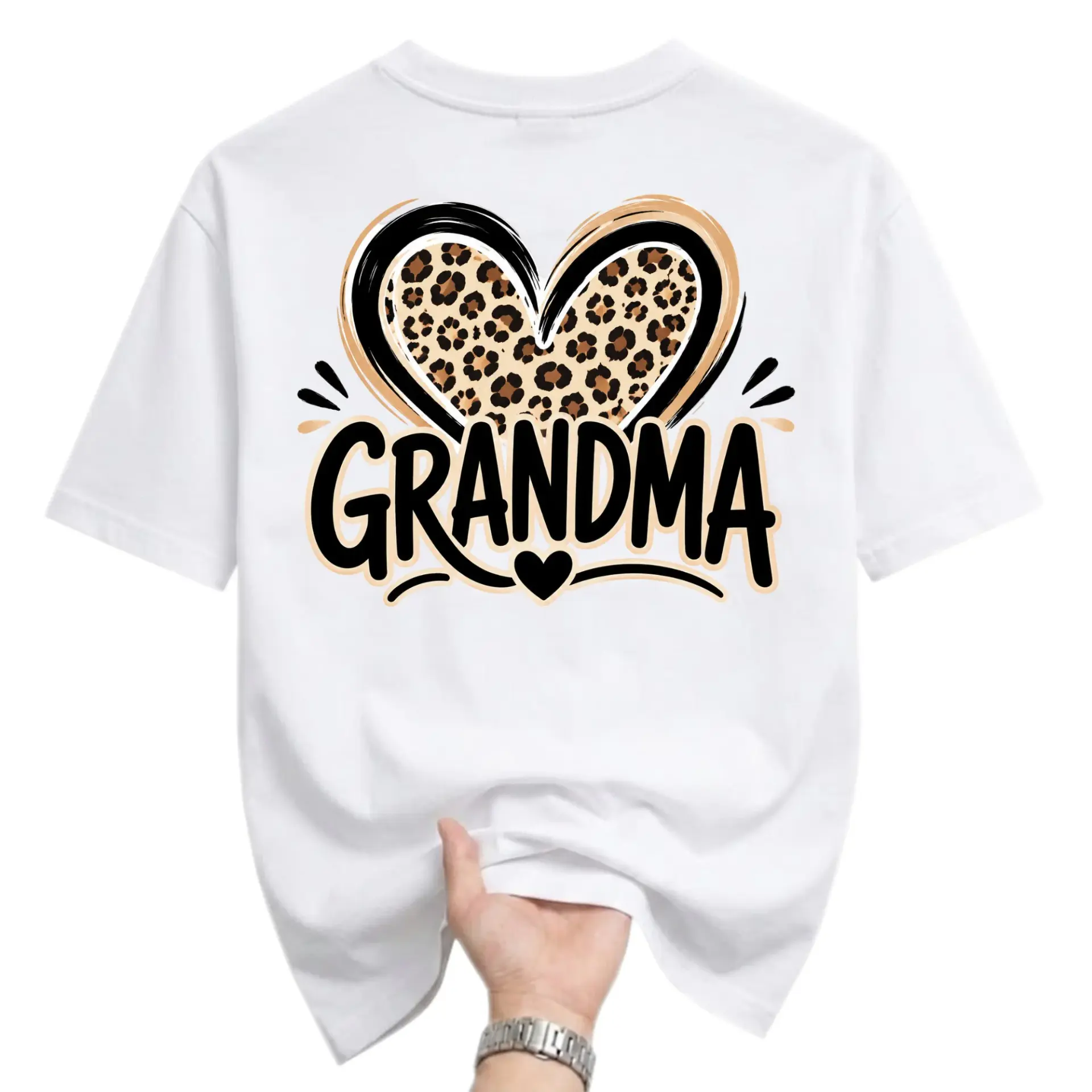 Graphic Tee Grandma Heart Leopard Print Unisex Casual Crew Neck T-Shirt