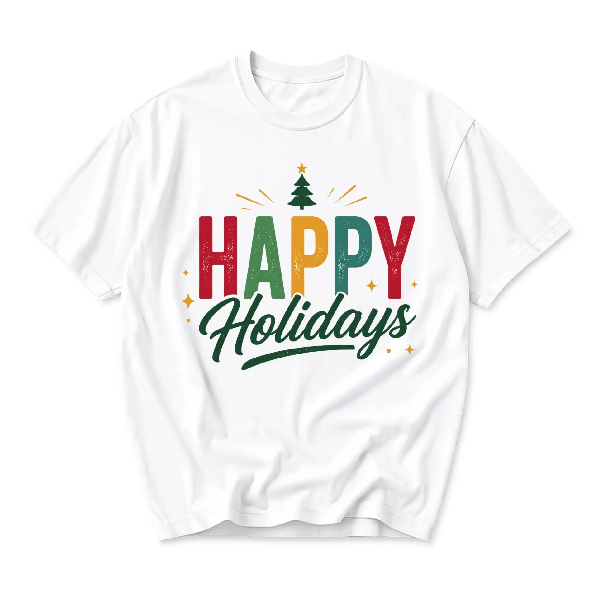 Graphic Tee Happy Holidays Festive Winter Seasonal Unisex Crew Neck Short Sleeve Shirt for Casual Holiday Wear