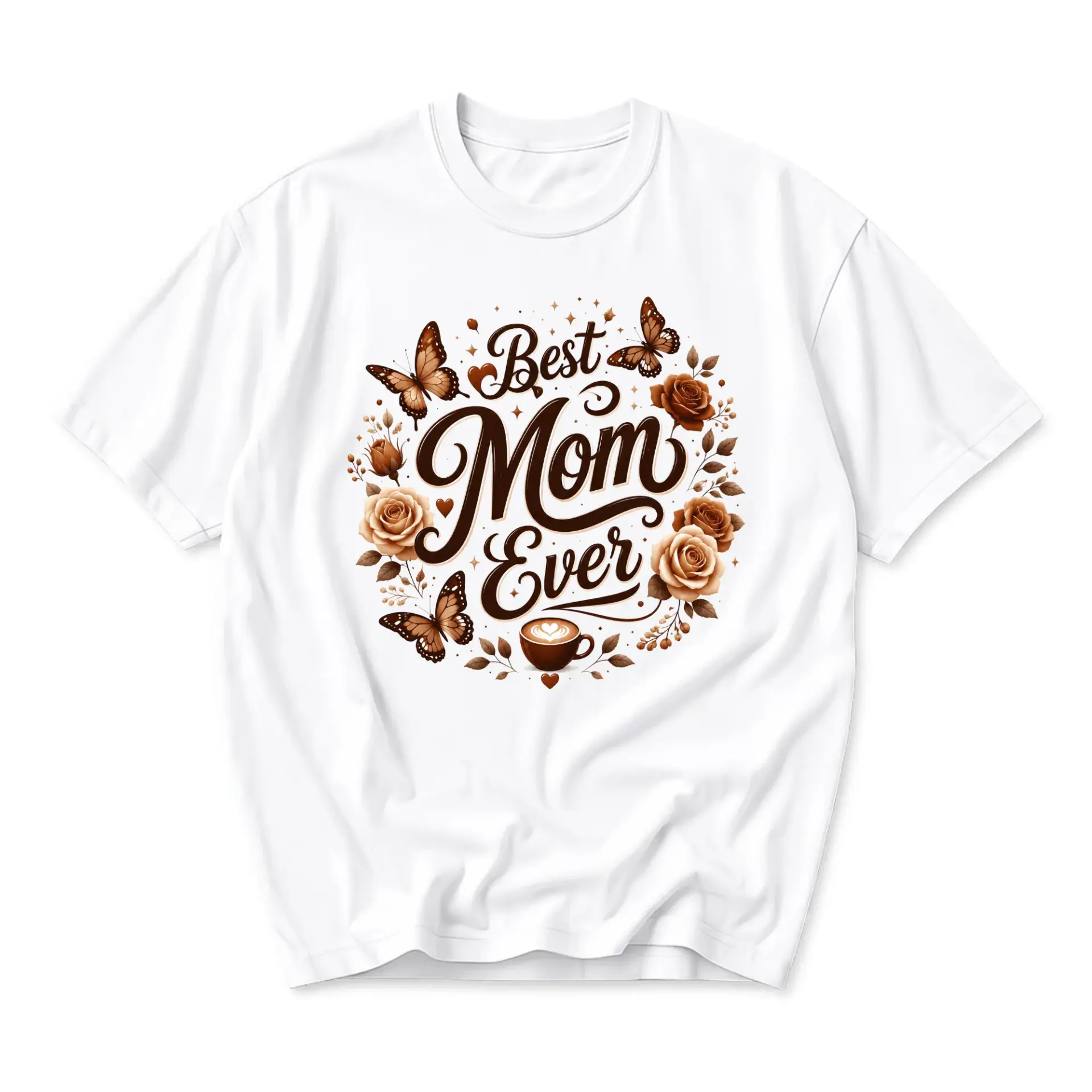 Graphic Tee Best Mom Ever Aesthetic Floral Coffee Design Unisex Casual Crew Neck Comfortable Cotton Blend Shirt