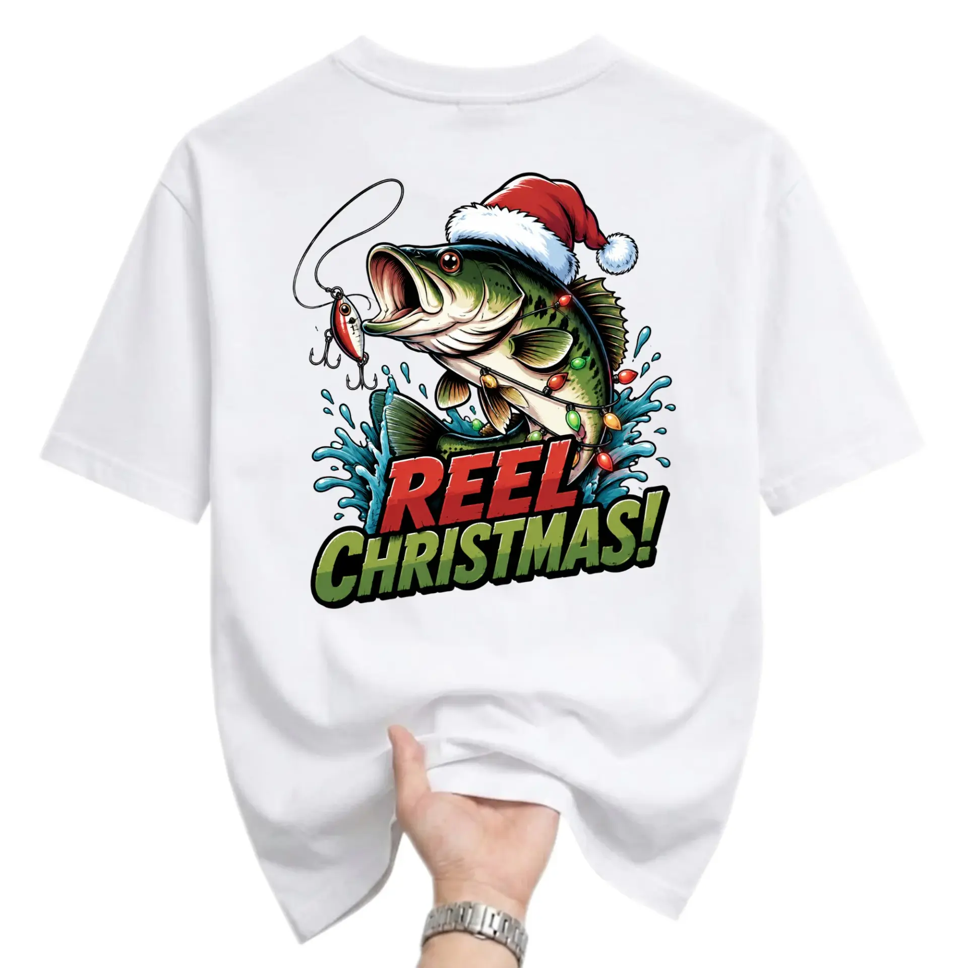 Funny Shirt Reel Christmas Fishing Graphic Tee Unisex Short Sleeve Crew