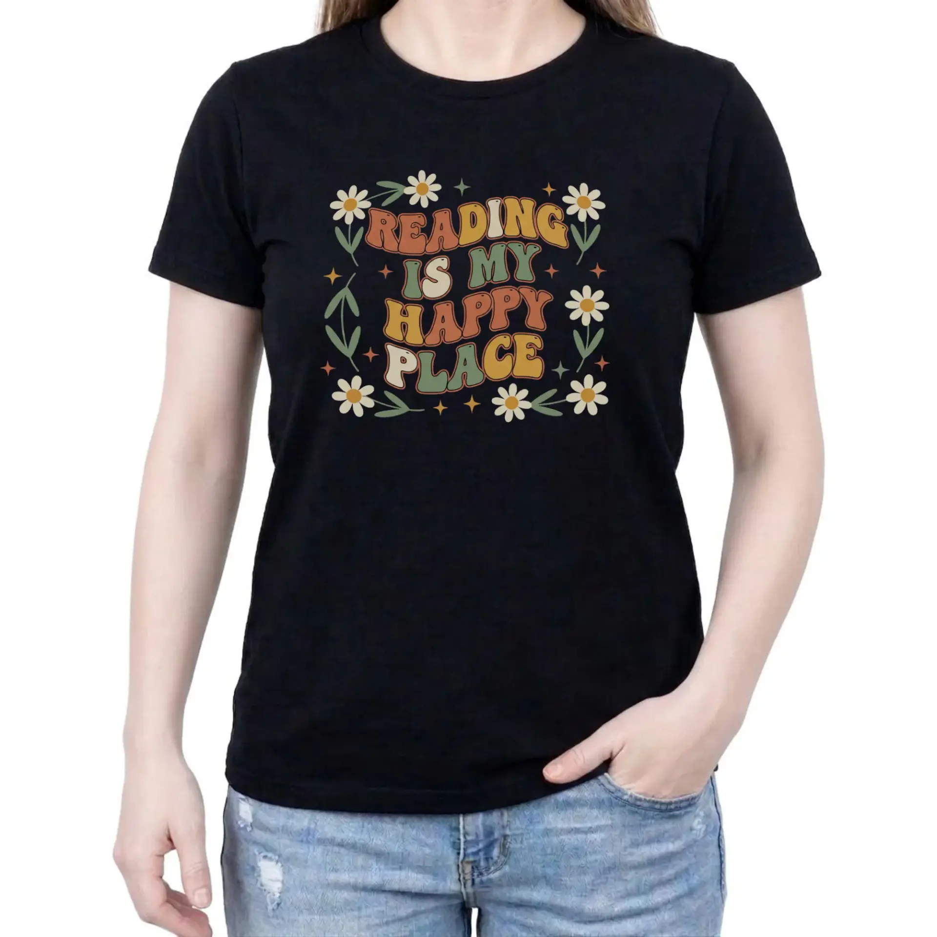 Graphic Tee Reading Is My Retro Flower Shirt Unisex Casual Crew Neck Apparel for Book Lovers Enthusiasts