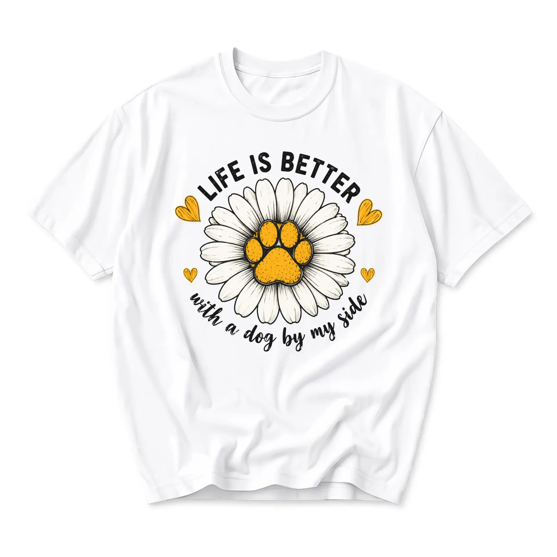 Graphic Tee Life Is Better with a Dog Daisy Flower Paw Print Unisex Casual