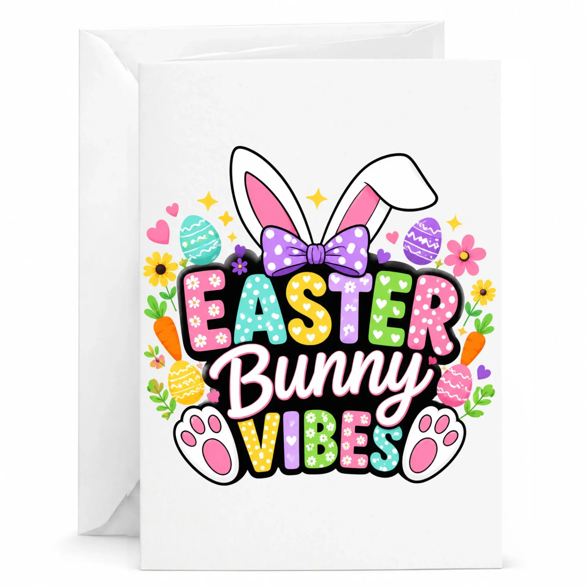 Easter Bunny Vibes Greeting Card with Matching Envelope Spring Stationary for Seasonal Greetings and Notes