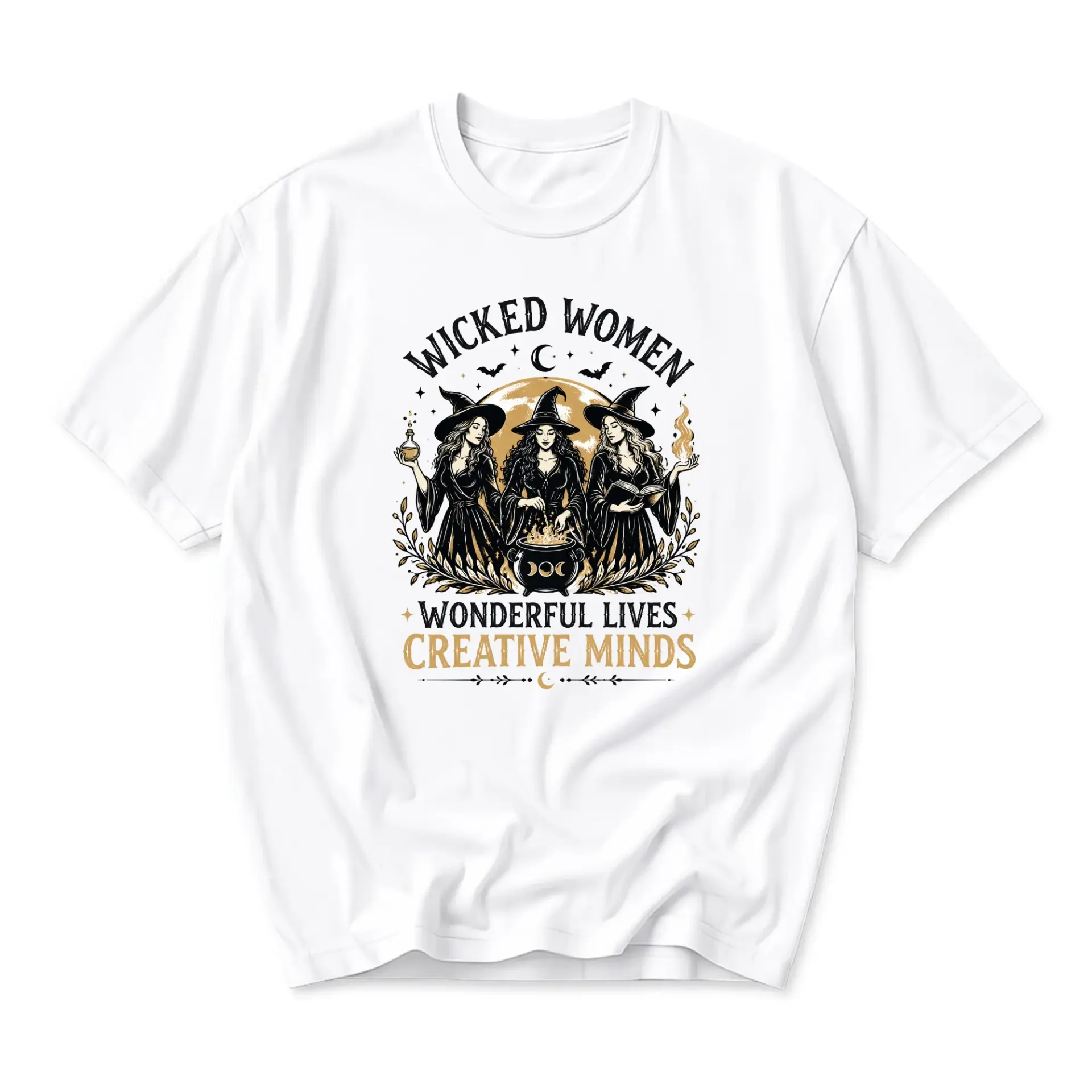Graphic Tee Wicked Women Wonderful Lives Creative Minds Shirt Artistic Celestial Witchcraft Apparel Casual Crew Neck