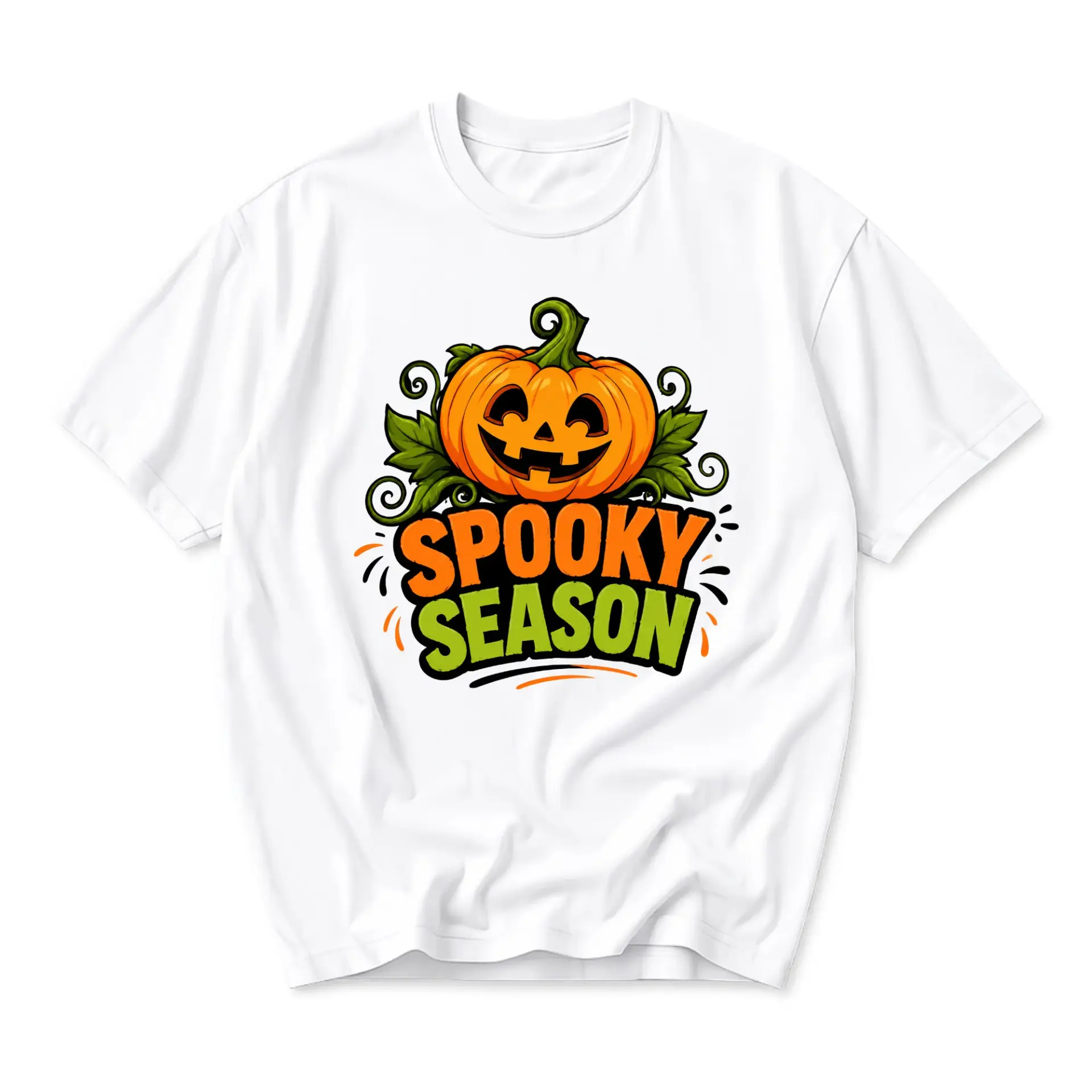 Graphic Tee Spooky Season Pumpkin Print Unisex Crew Neck Cotton Blend T-Shirt for Casual Everyday Fall Wear