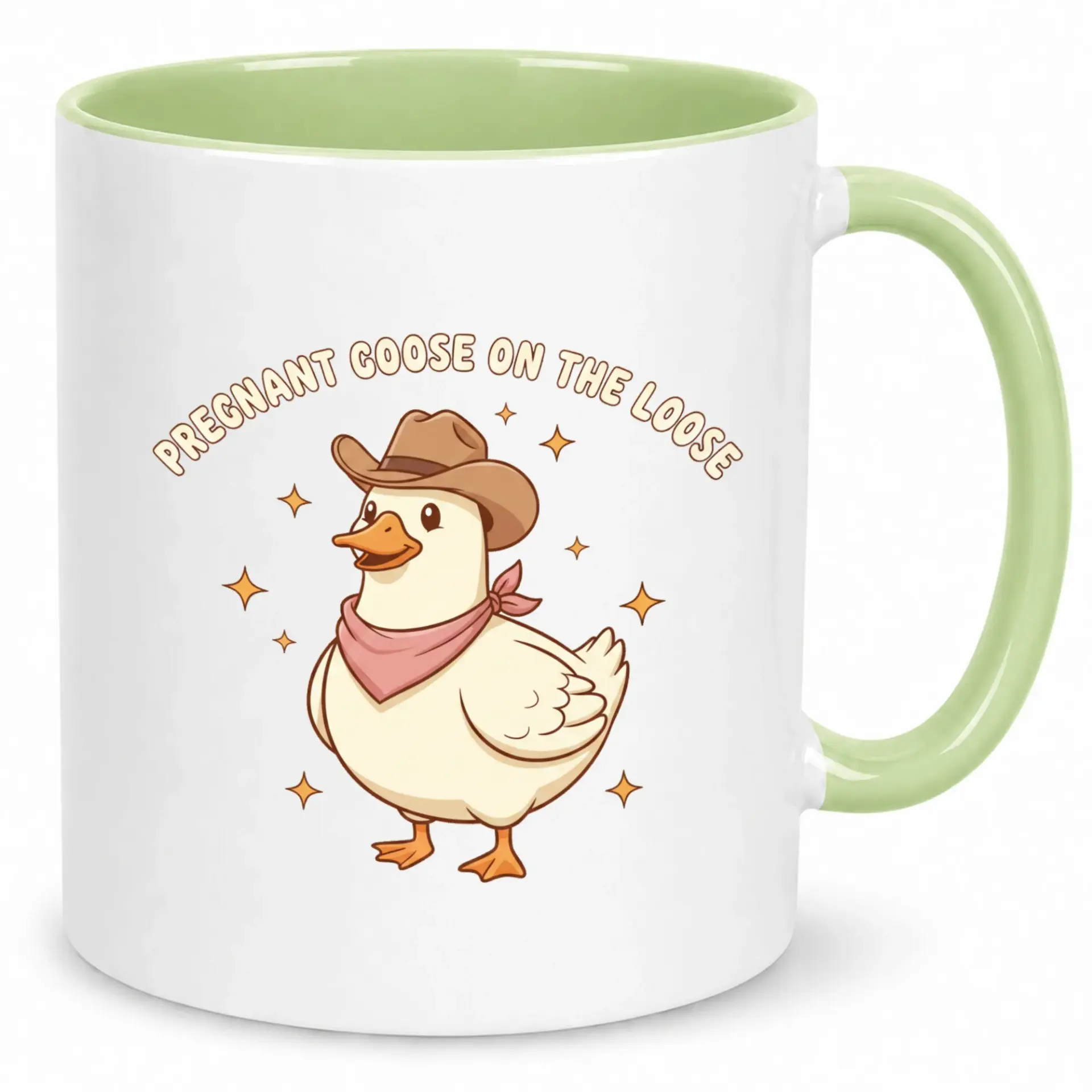 Funny Pregnancy Announcement Ceramic Coffee Mug for Expecting Moms, Pregnant Goose on the Loose Cowboy Hat Design Drinkware