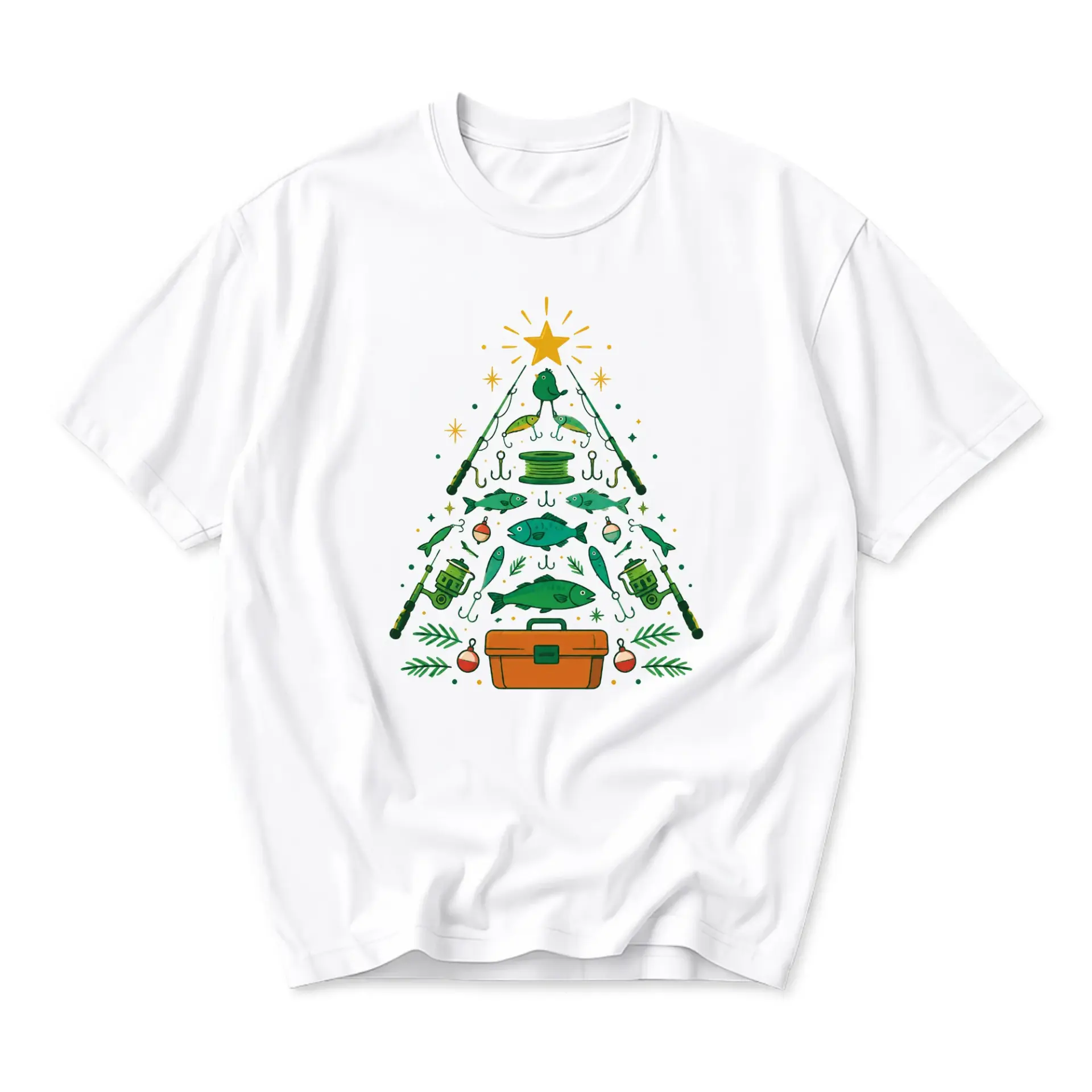 Graphic Tee Unisex Fishing Christmas Tree T-Shirt Holiday Outdoor Sport