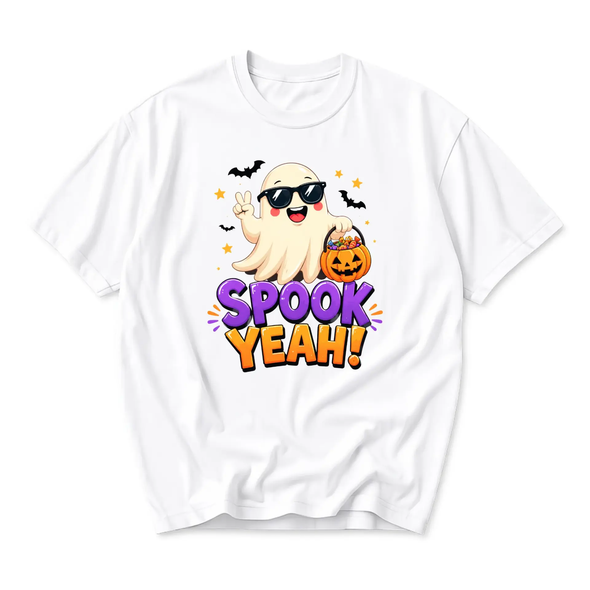 Graphic Tee Spook Yeah Ghost T-Shirt Funny Halloween Cartoon Apparel Unisex Casual Crew Neck Short Sleeve Shirt