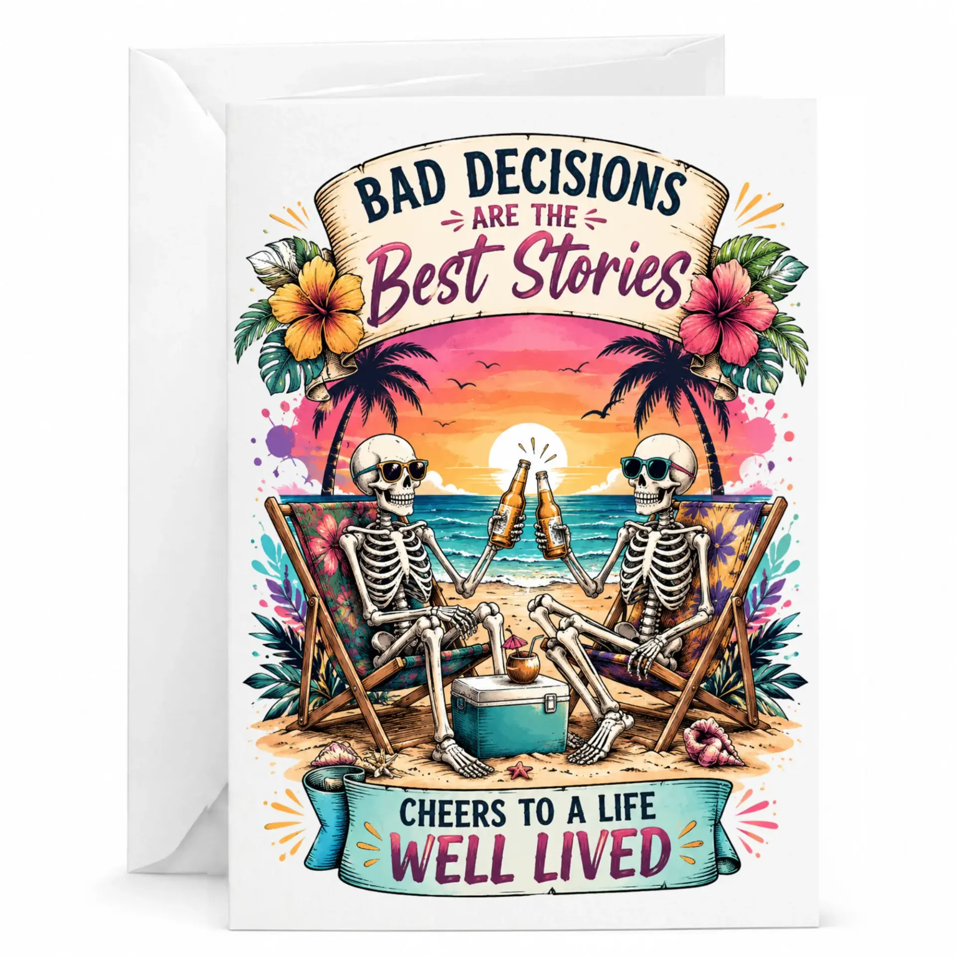 Funny Greeting Card Bad Decisions Are the Best Stories Skeletons Design for Milestone Birthday or Occasions