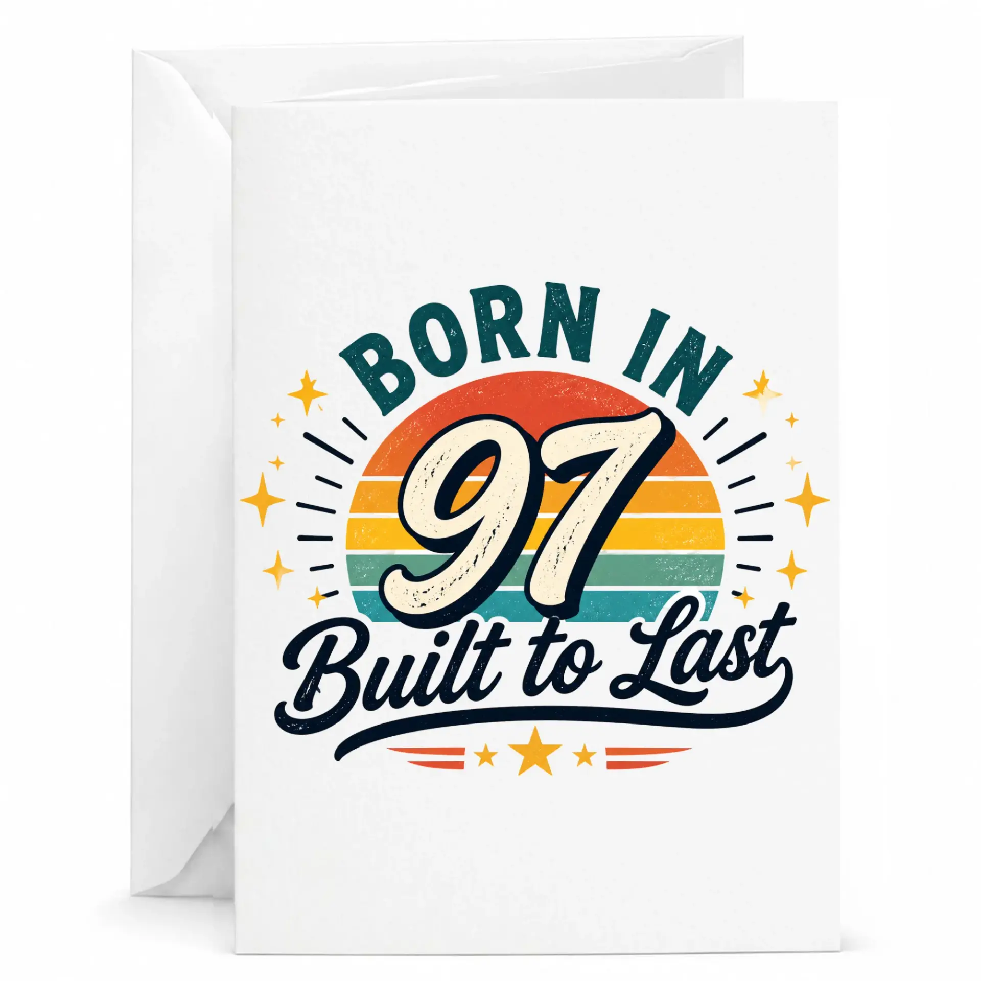 Birthday Card Born in 97 Built to Last Funny Retro Vintage Style Greeting Card for 27th Milestone Birthday Celebration