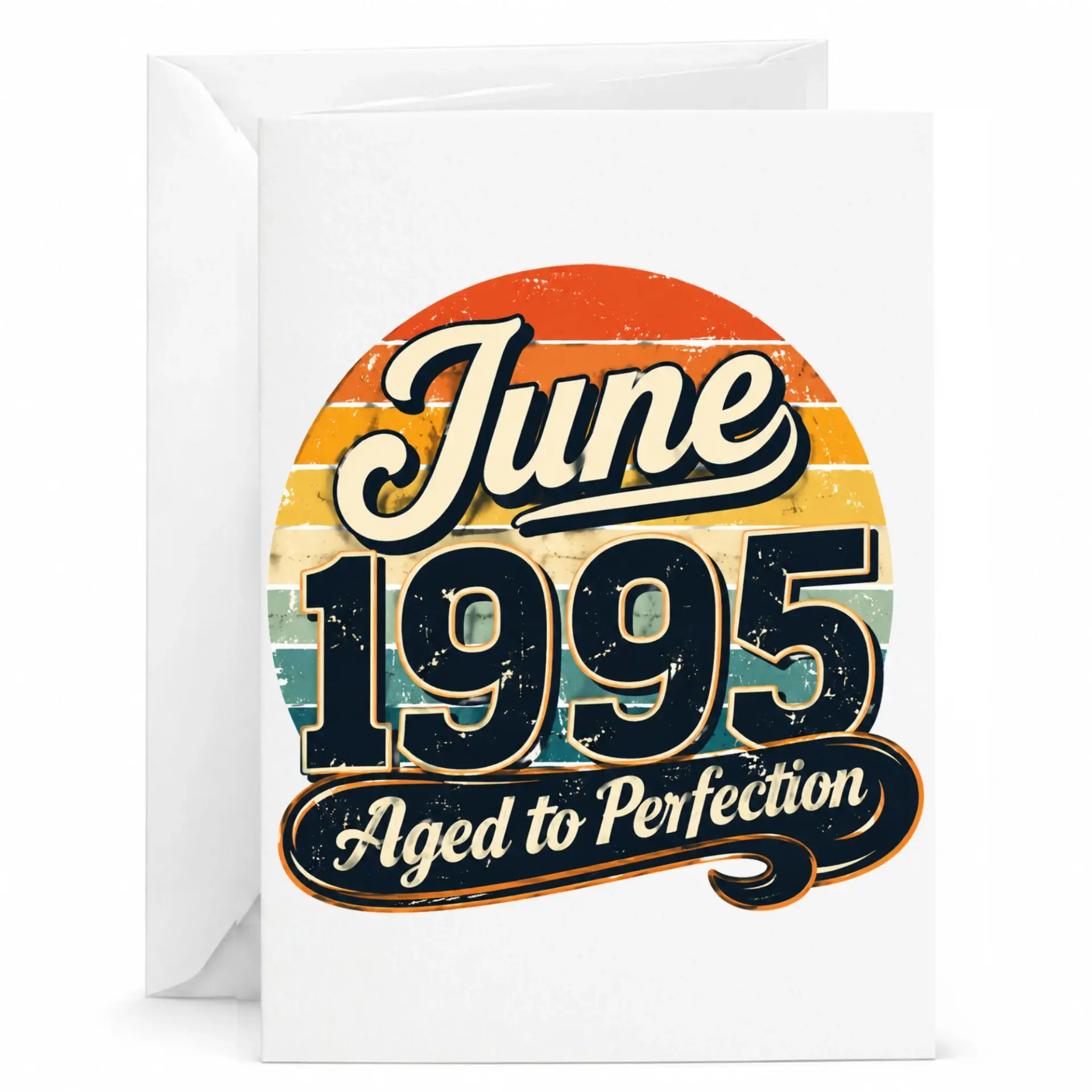 Birthday Card June 1995 Aged to Perfection Vintage Retro Sunset Design Printed Greeting Card for Milestone Celebration