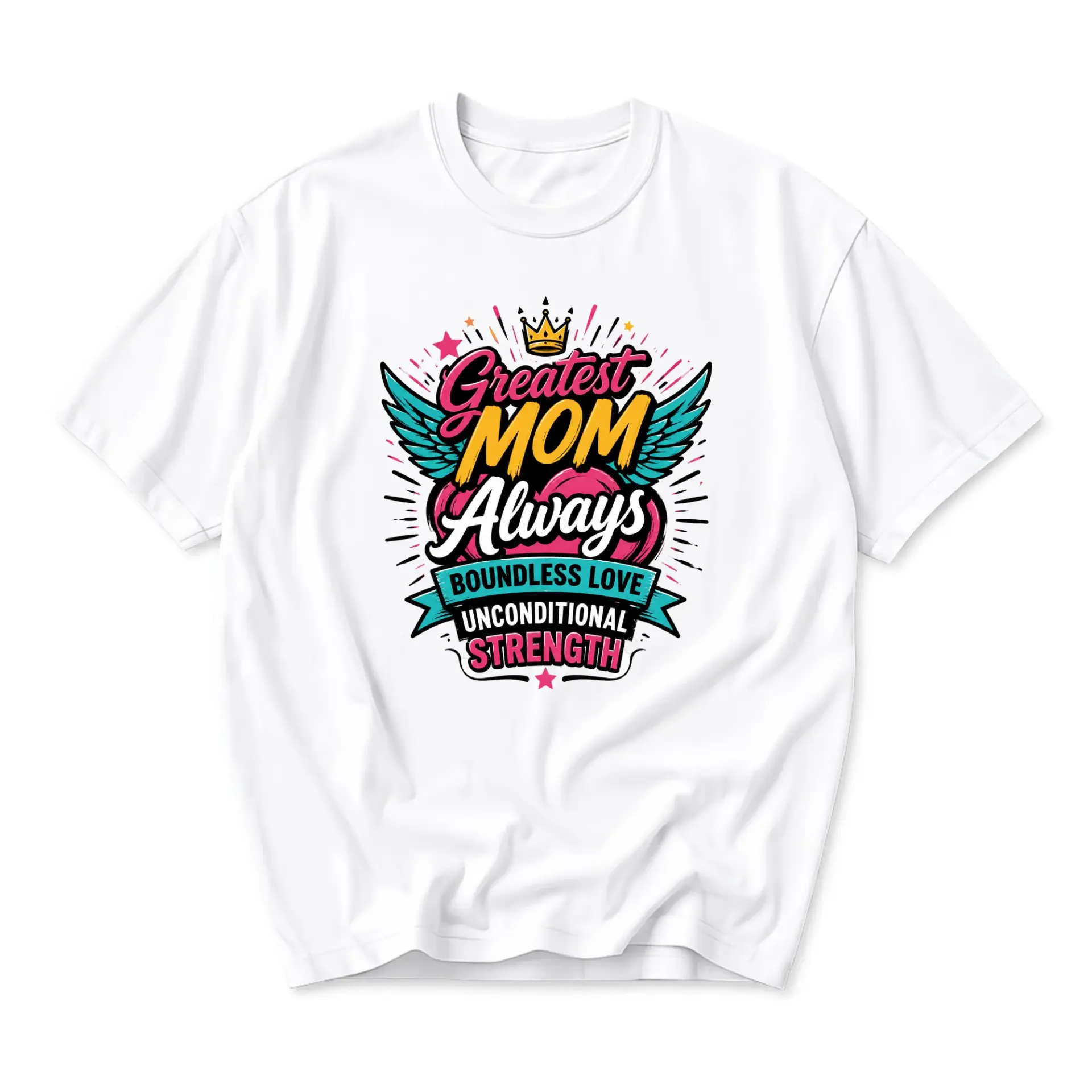 Graphic Tee Greatest Mom Always Boundless Love Unconditional Strength Design Unisex Casual Crew Neck T-Shirt