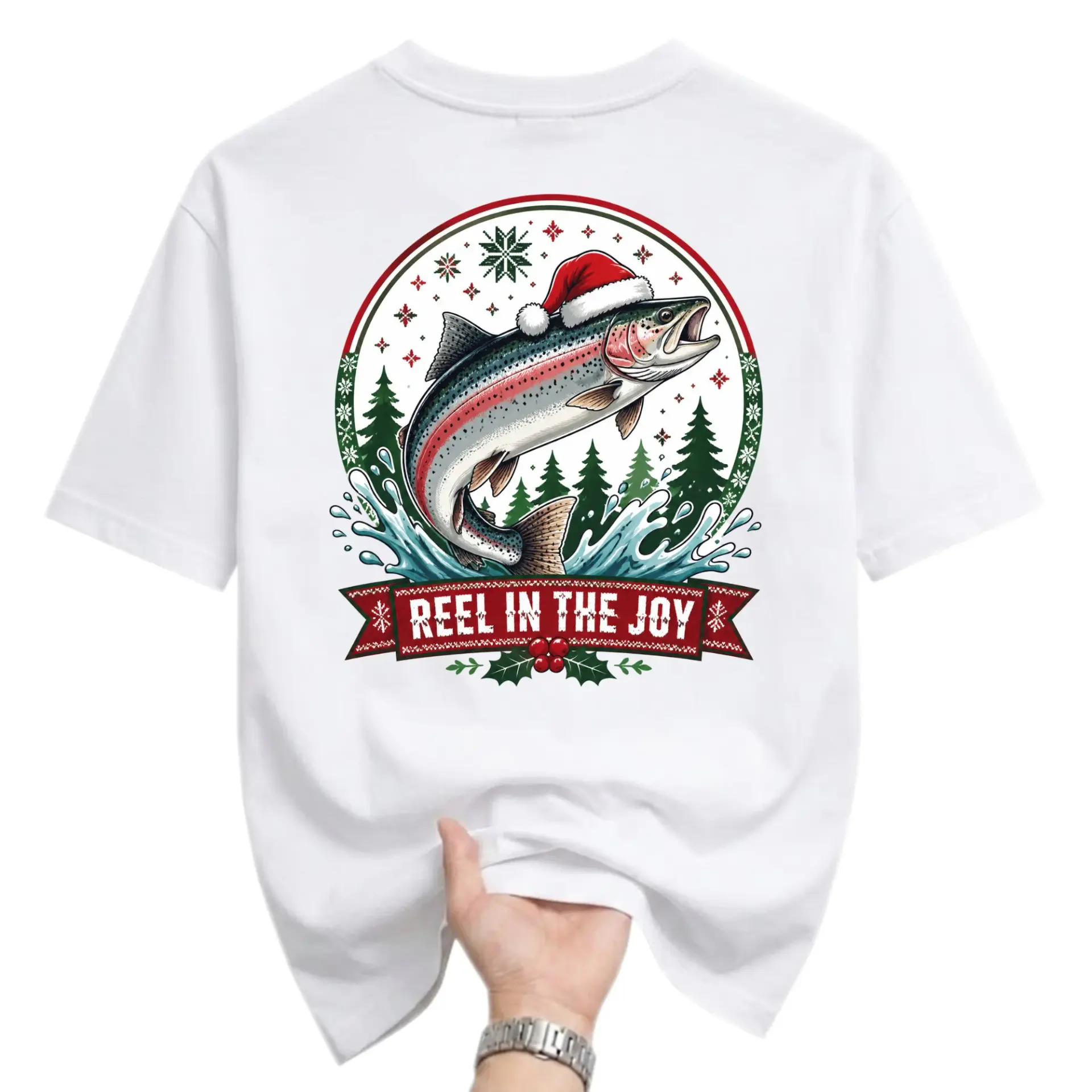 Graphic Tee Reel in the Joy Fishing Christmas Shirt Unisex Casual Crew Neck Holiday Apparel for Anglers and Lovers