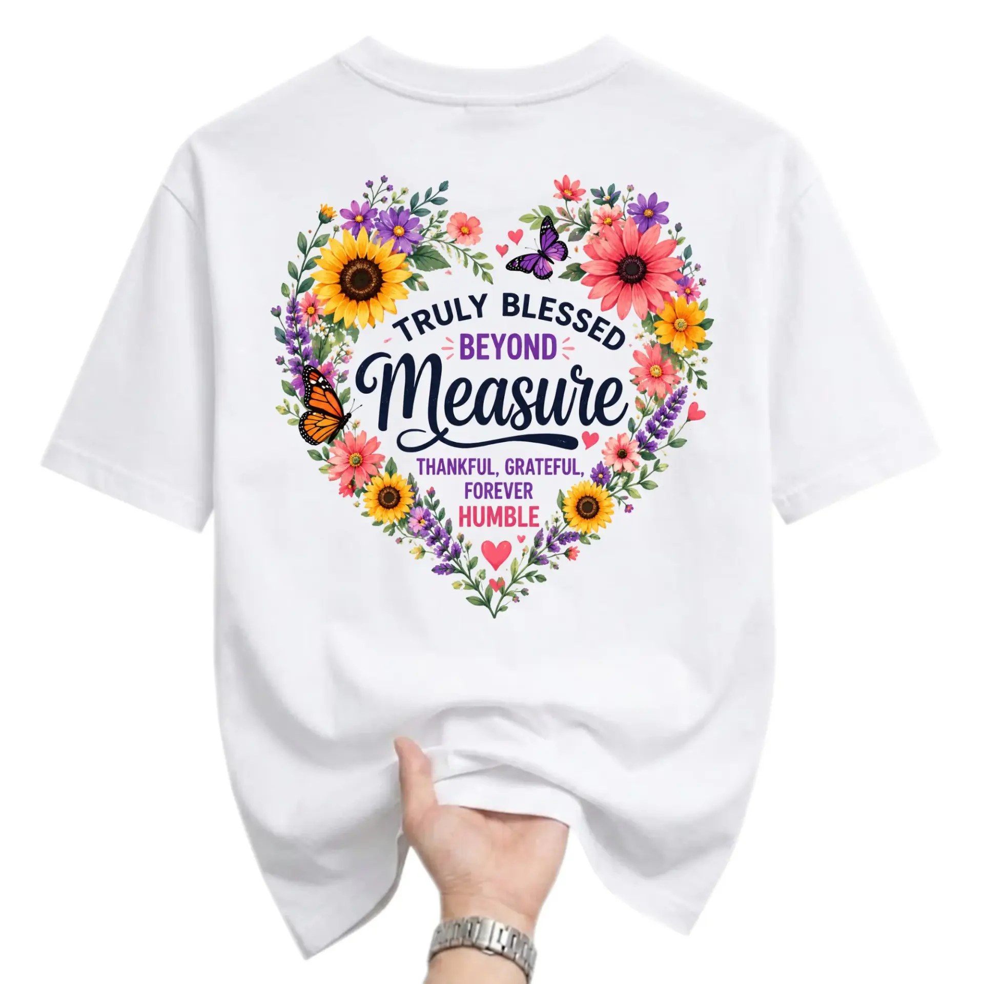 Graphic Tee Truly Blessed Beyond Measure Floral Heart T-Shirt Casual Unisex Short Sleeve Everyday Comfortable Apparel