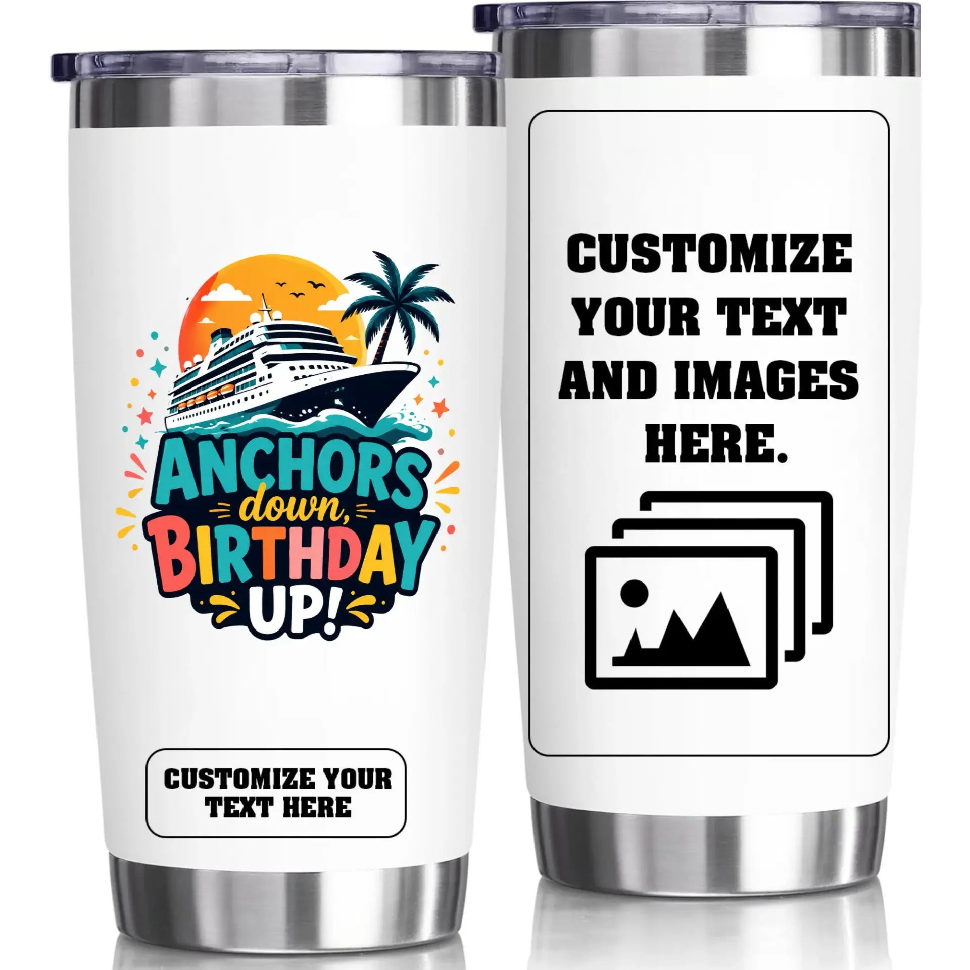 Stainless Steel Tumbler 20oz Cruise Vacation Birthday Travel Cup Personalized Insulated Drinkware with Lid for Hot Cold