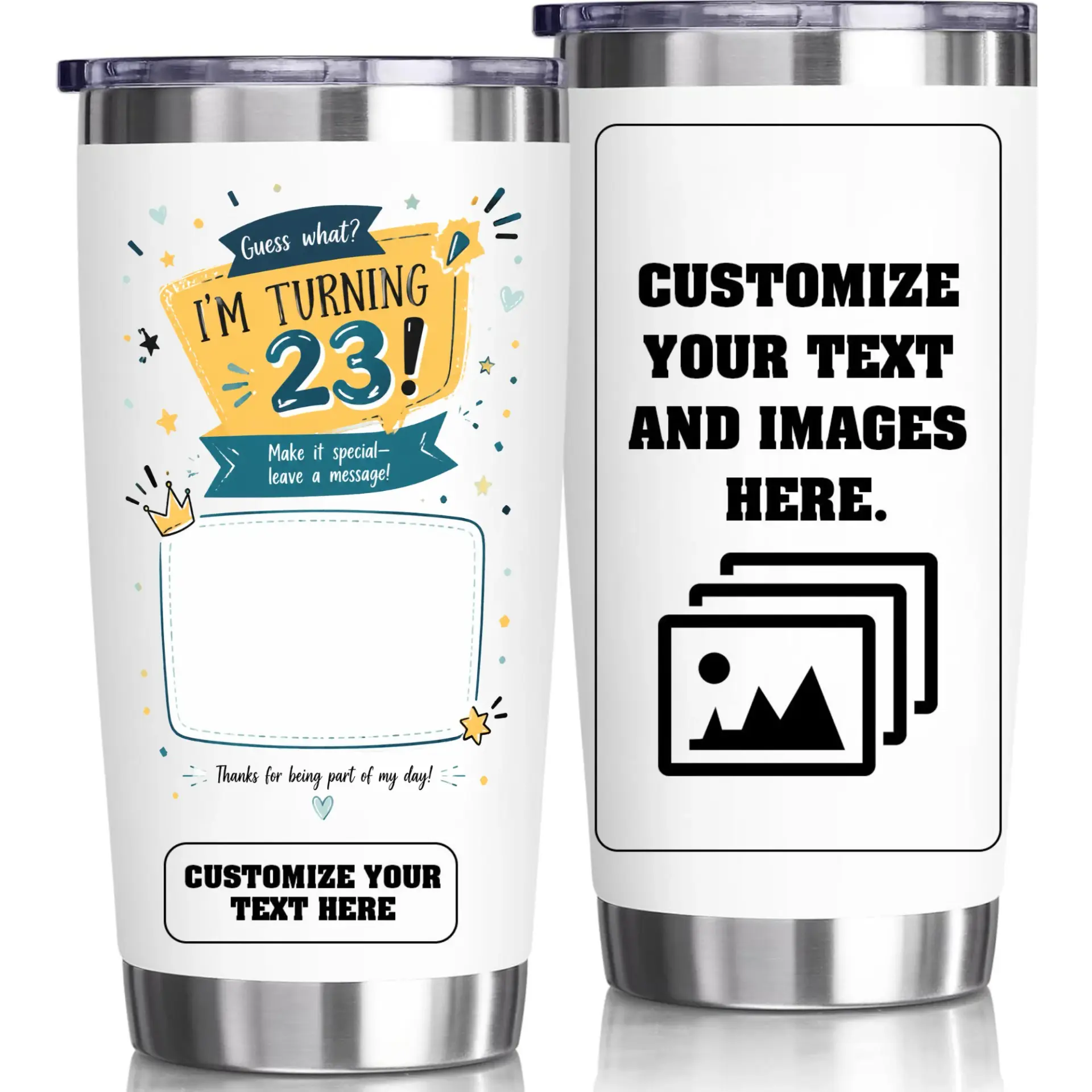 Stainless Steel Tumbler 20oz Birthday Celebration Drink Cup Customizable Personalized Gift for Party Favors