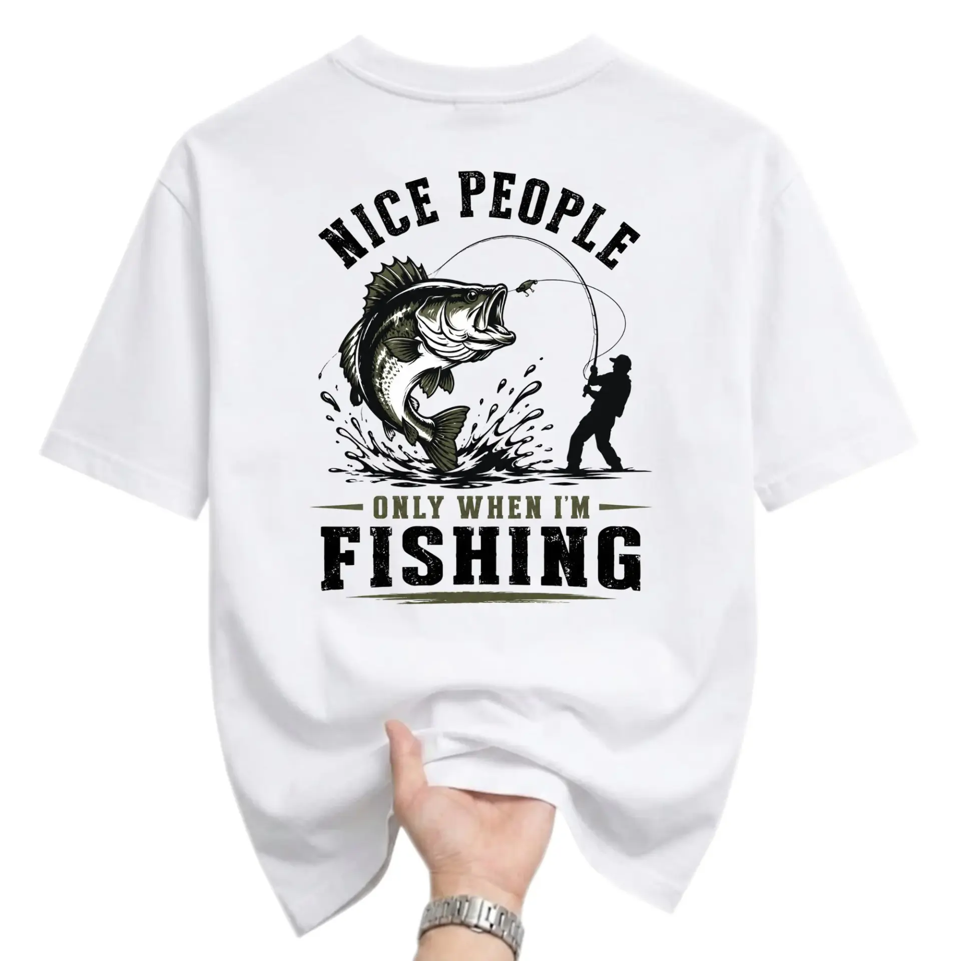 Funny Shirt Nice People Only When I Am Fishing Graphic Tee Unisex Casual Cotton Crew Neck Top for Outdoor Enthusiasts