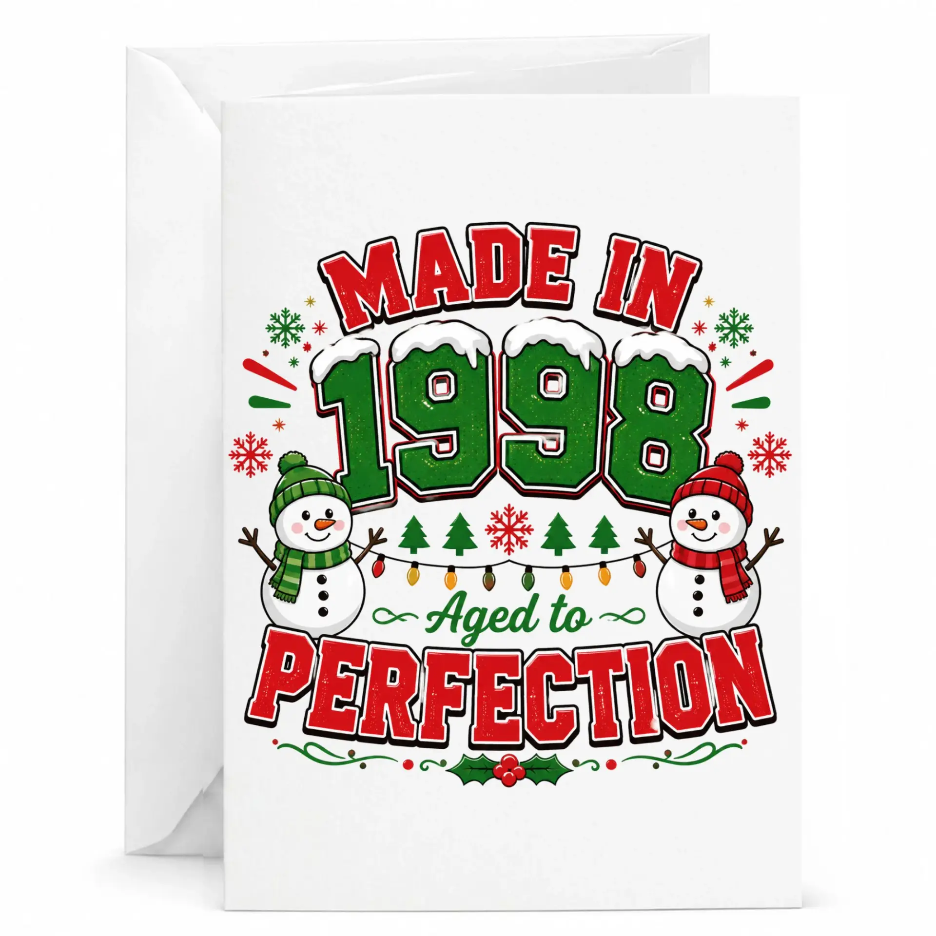 Birthday Card Made in 1998 Aged to Perfection Greeting Card with Envelope for Winter Born Birthdays and Holidays