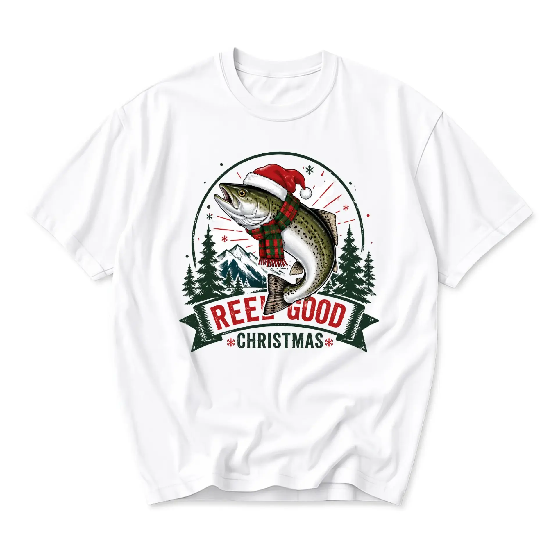 Graphic Tee Reel Good Christmas Fishing Lover Apparel Unisex Crew Neck Short Sleeve Shirt for Casual Holiday Wear