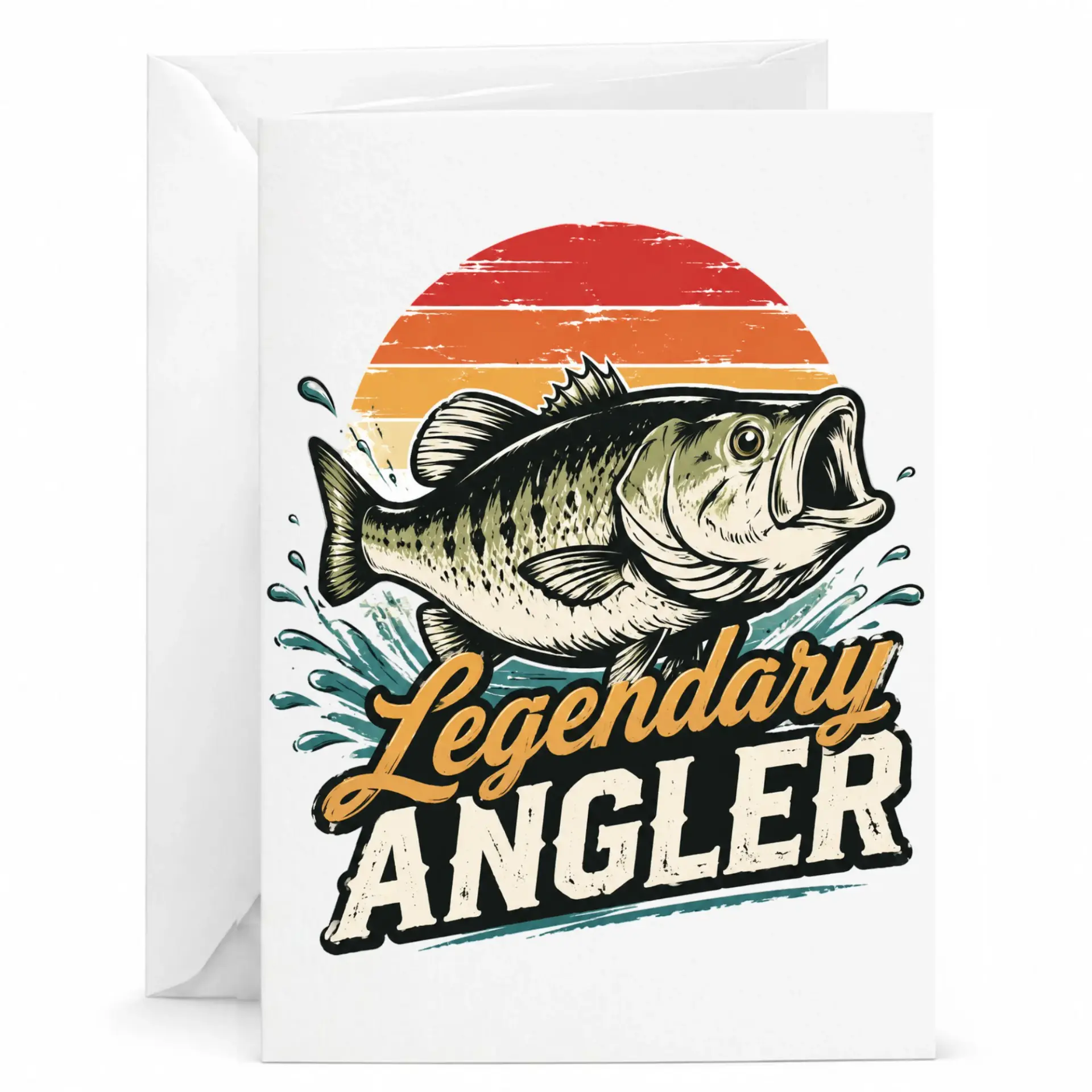 Greeting Card Legendary Angler Fishing Theme Vintage Style Bass Illustration for Birthday or Father Appreciation