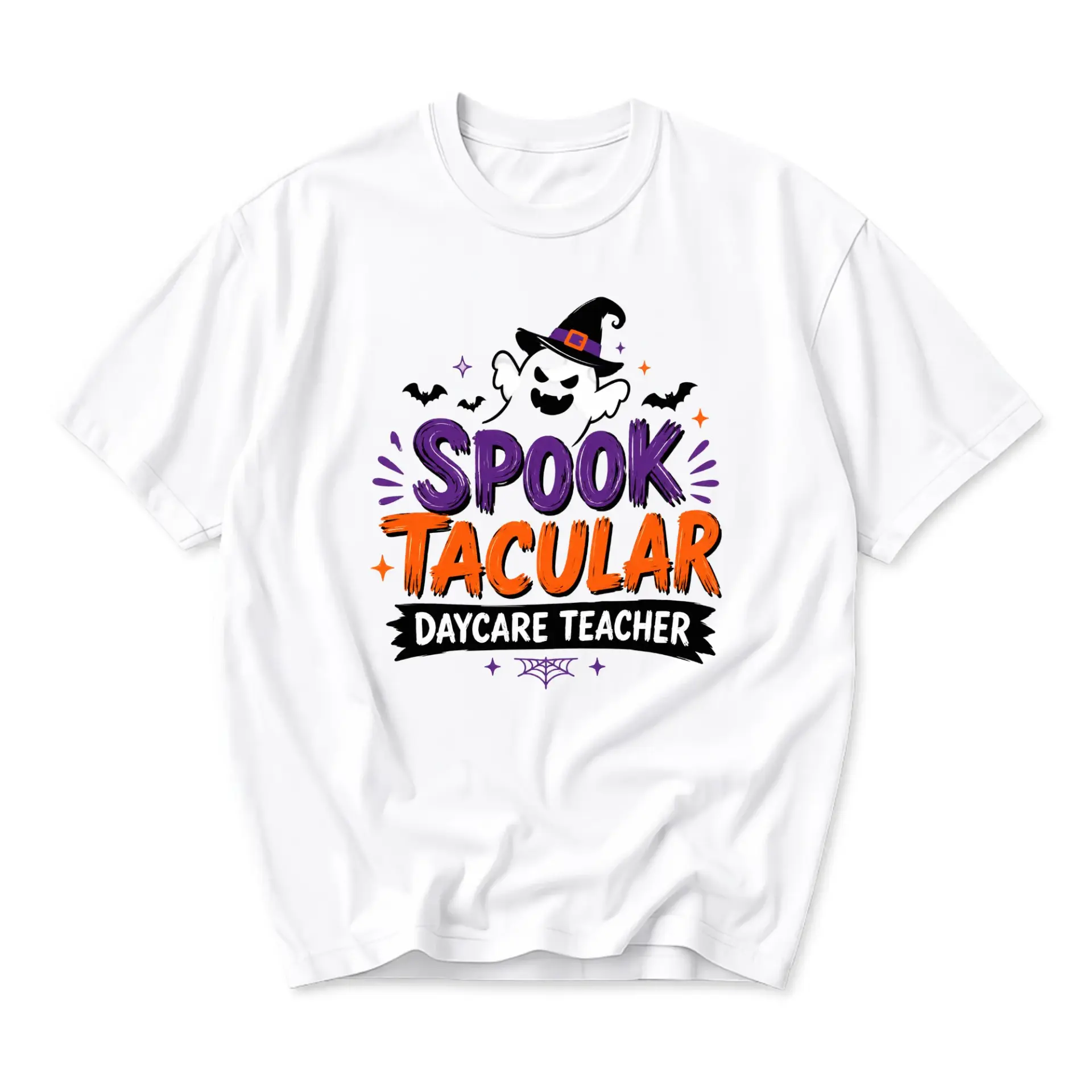 Funny Shirt Spooktacular Daycare Teacher Halloween Graphic Tee Unisex Casual Crew Neck Comfortable Cotton Blend Top
