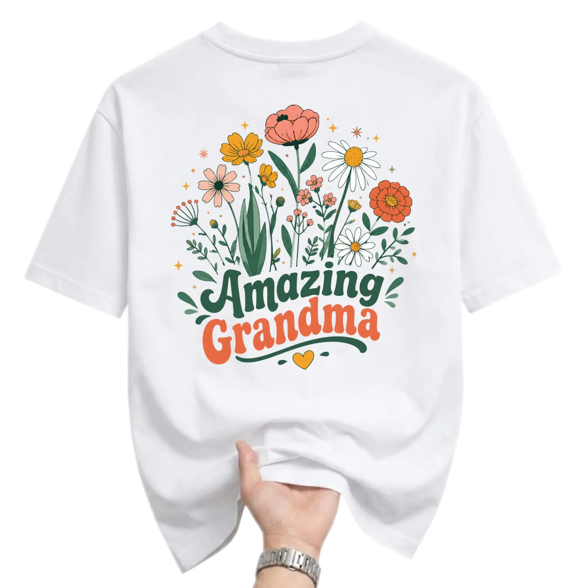 Graphic Tee Amazing Grandma Floral Design White Unisex Crew Neck Cotton Blend Soft Everyday Casual Apparel Shirt