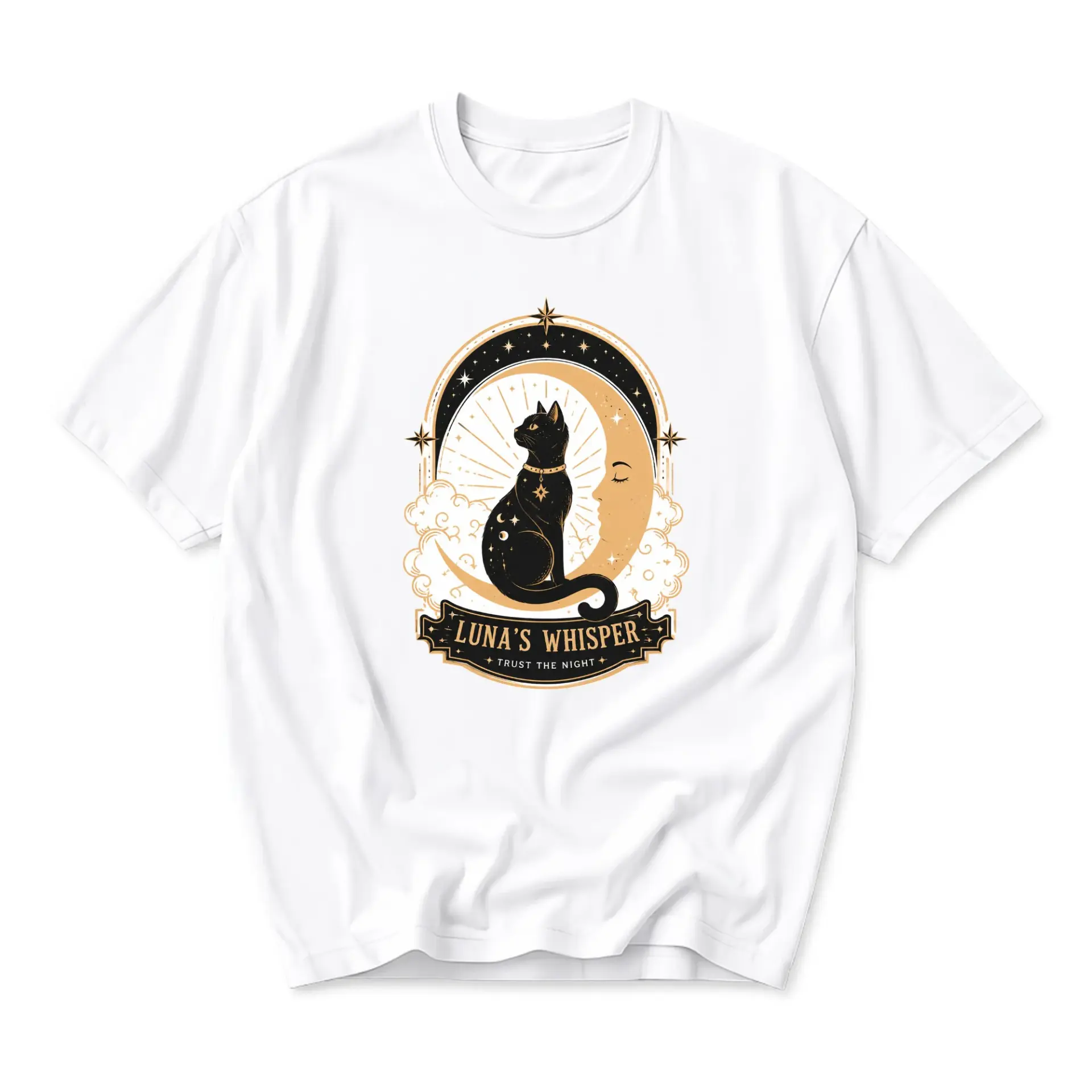 T-shirt Luna Whisper Graphic Tee Celestial Black Cat Design Artistic Celestial Print Casual Unisex Crew Neck Top