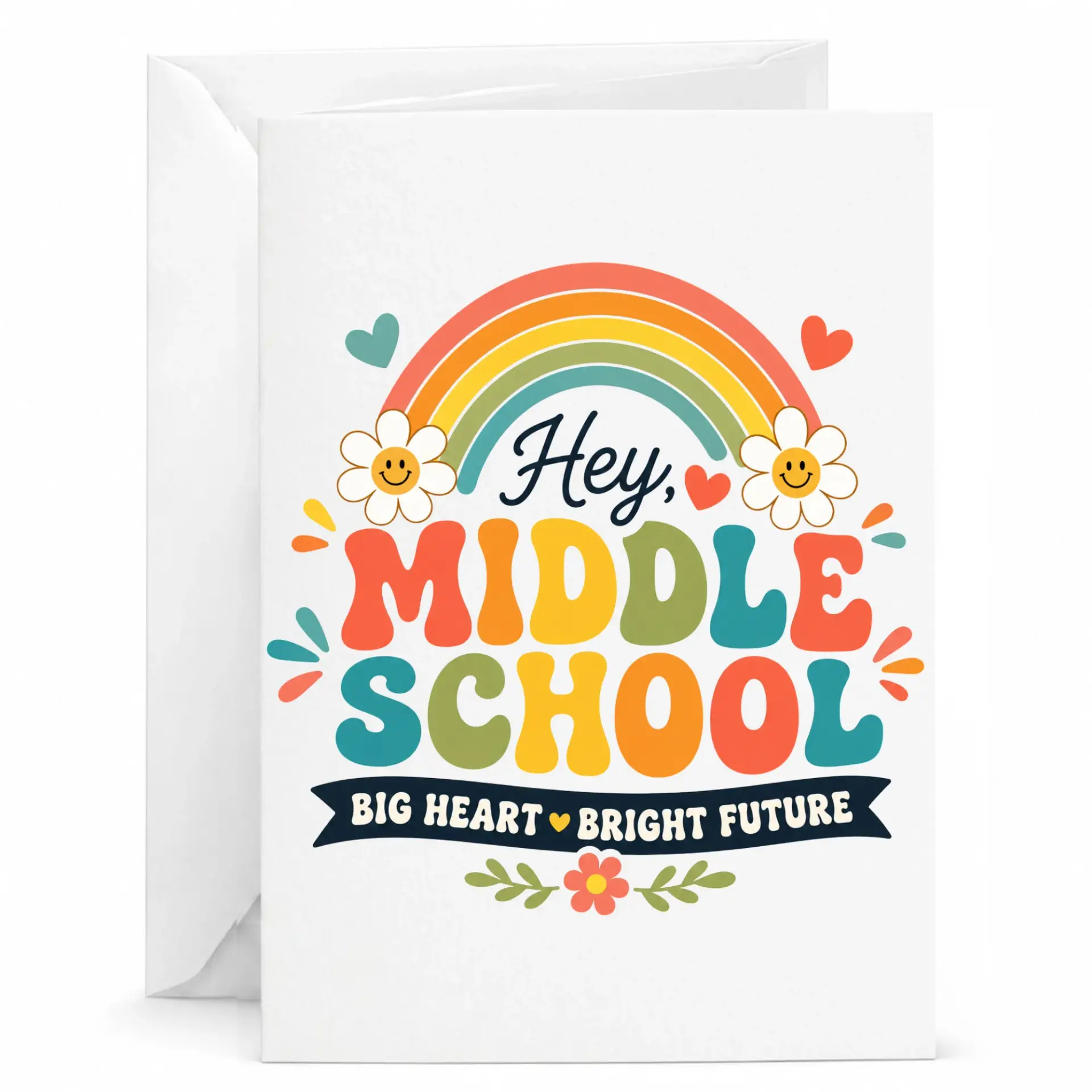 Greeting Card Hey Big Heart Bright Future Retro Rainbow Floral Design Encouragement 5x7
