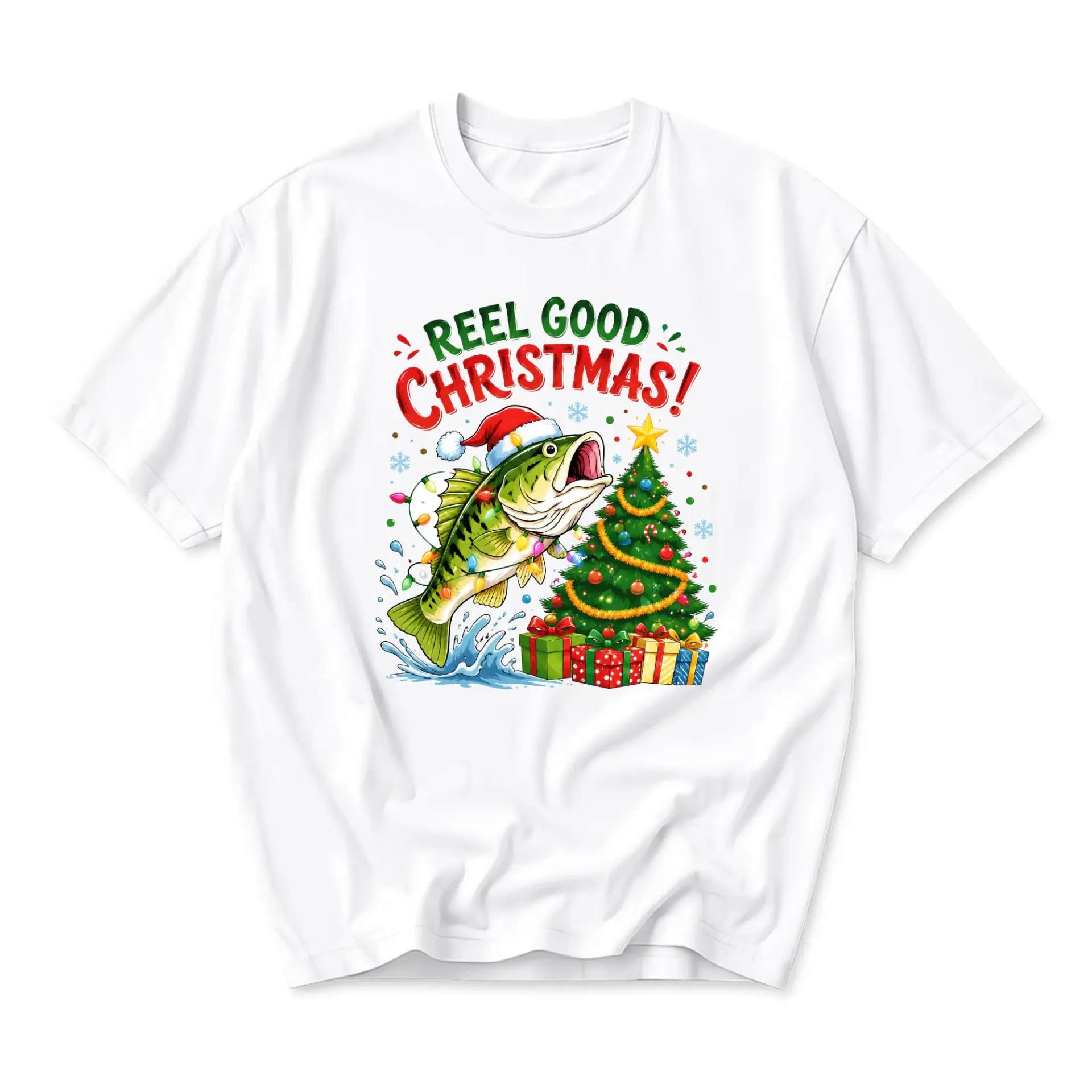 Funny Shirt Reel Good Christmas Fishing T-Shirt Holiday Theme Graphic Apparel for Seasonal Outdoor Enthusiasts