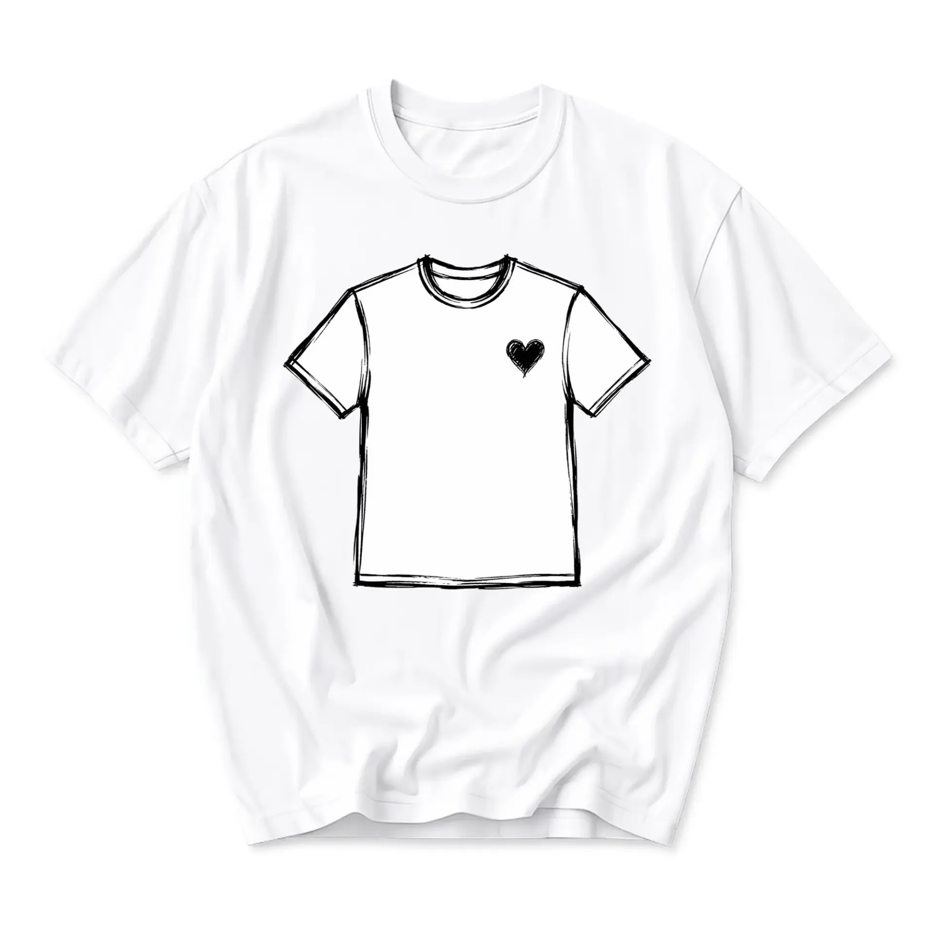 Graphic Tee Unisex Crew Neck T-Shirt Featuring Minimalist Sketch Design of a Heart on a T-Shirt Illustration White