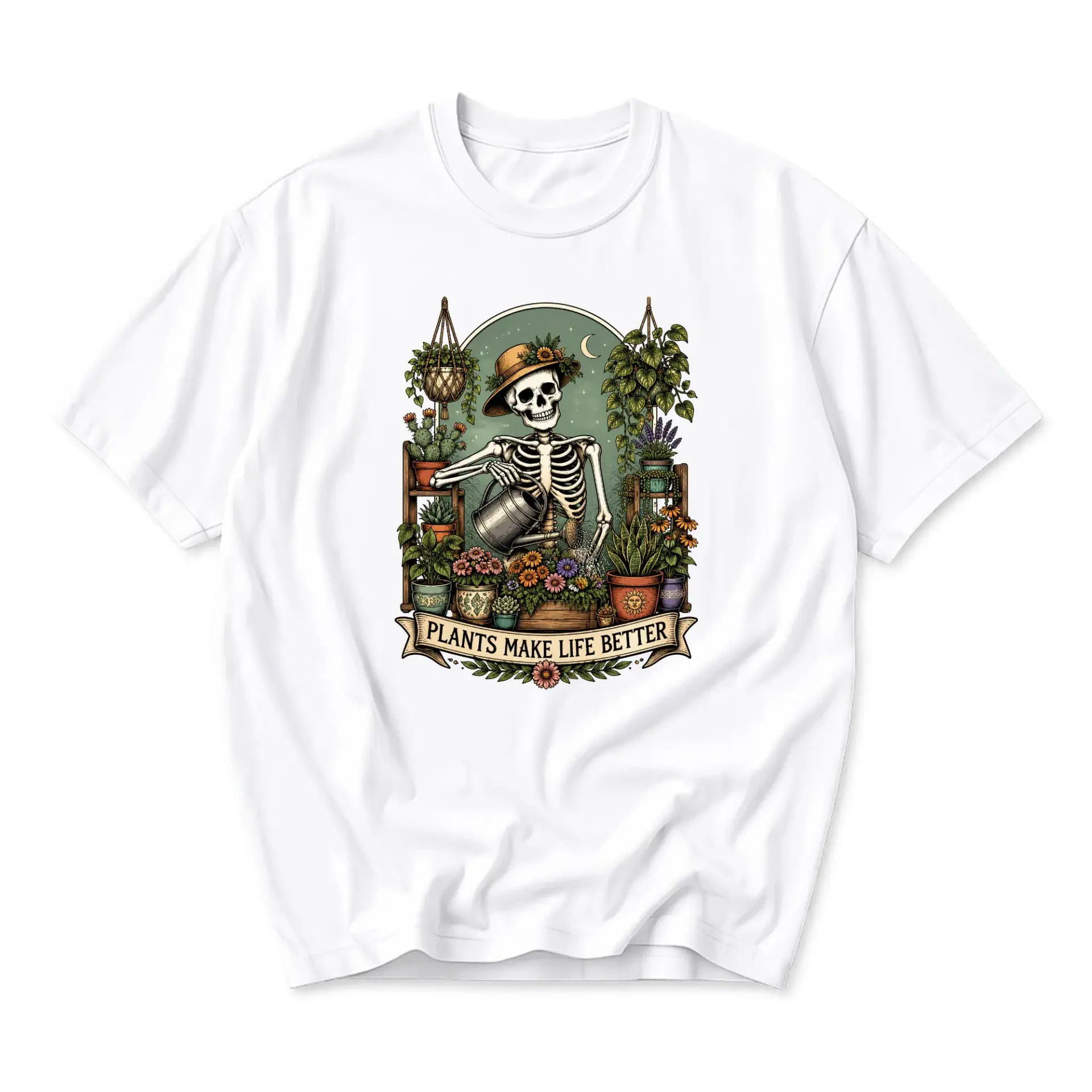 Graphic Tee Plants Make Life Better Skeleton Gardener Print Unisex Cotton Blend Crew Neck Everyday Casual Apparel