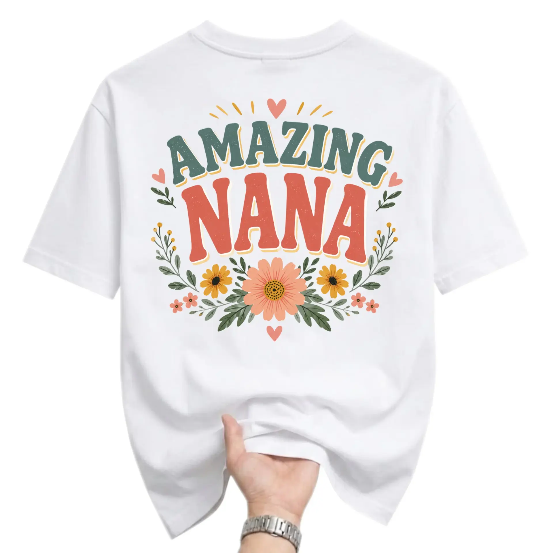 Graphic Tee Amazing Nana Floral Heart Design Unisex Crew Neck Soft Cotton