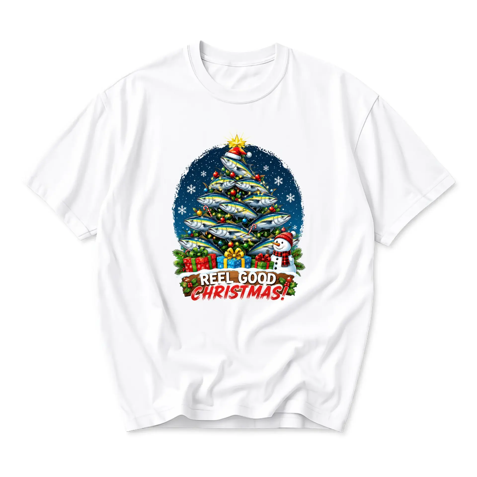 Graphic Tee Reel Good Christmas Fishing Holiday T-Shirt Unisex Crew Neck Casual Everyday Wear Soft Cotton Shirt