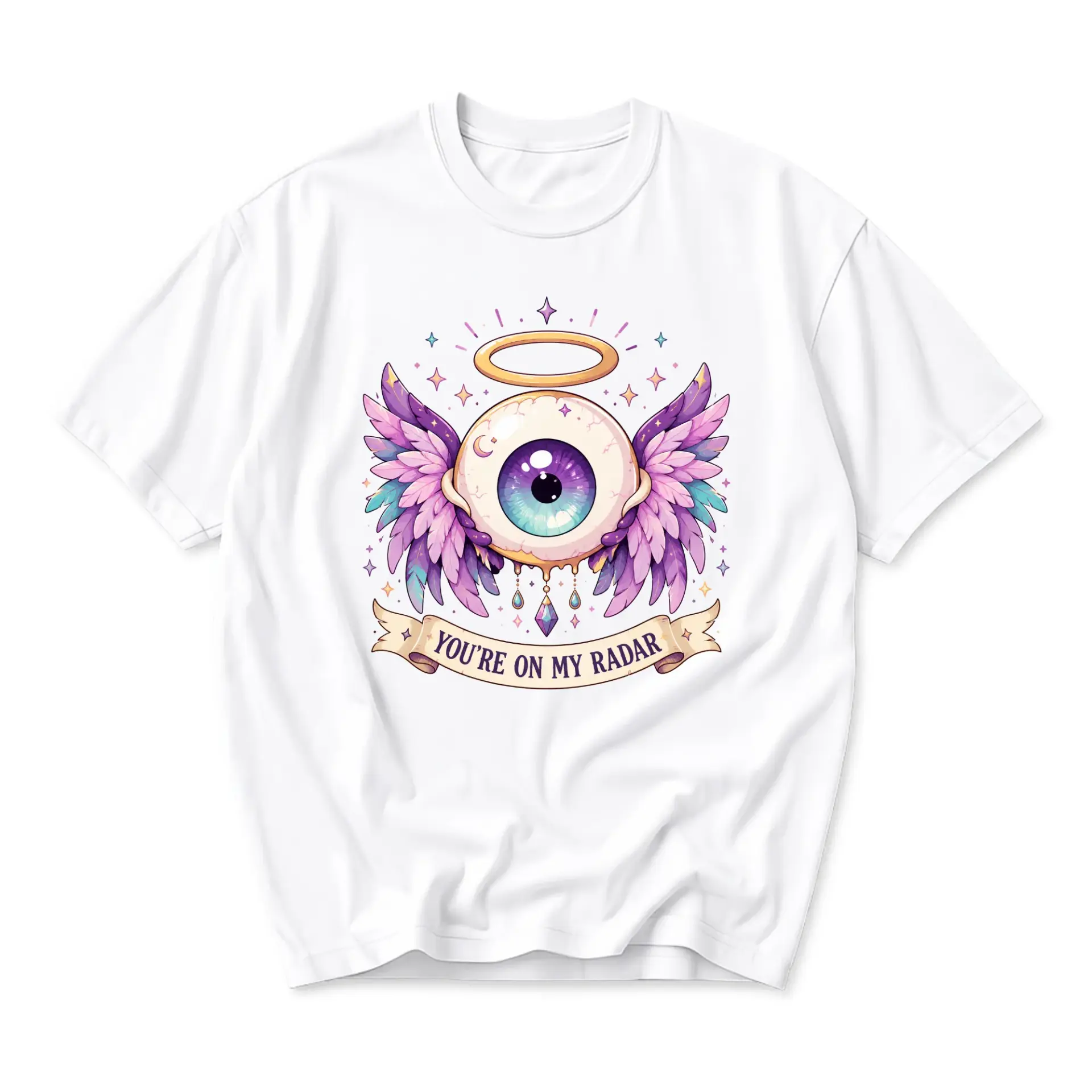 Graphic Tee You Are on My Radar Surreal Eye Illustration with Angel Wings Soft Unisex Cotton Crew Neck Shirt