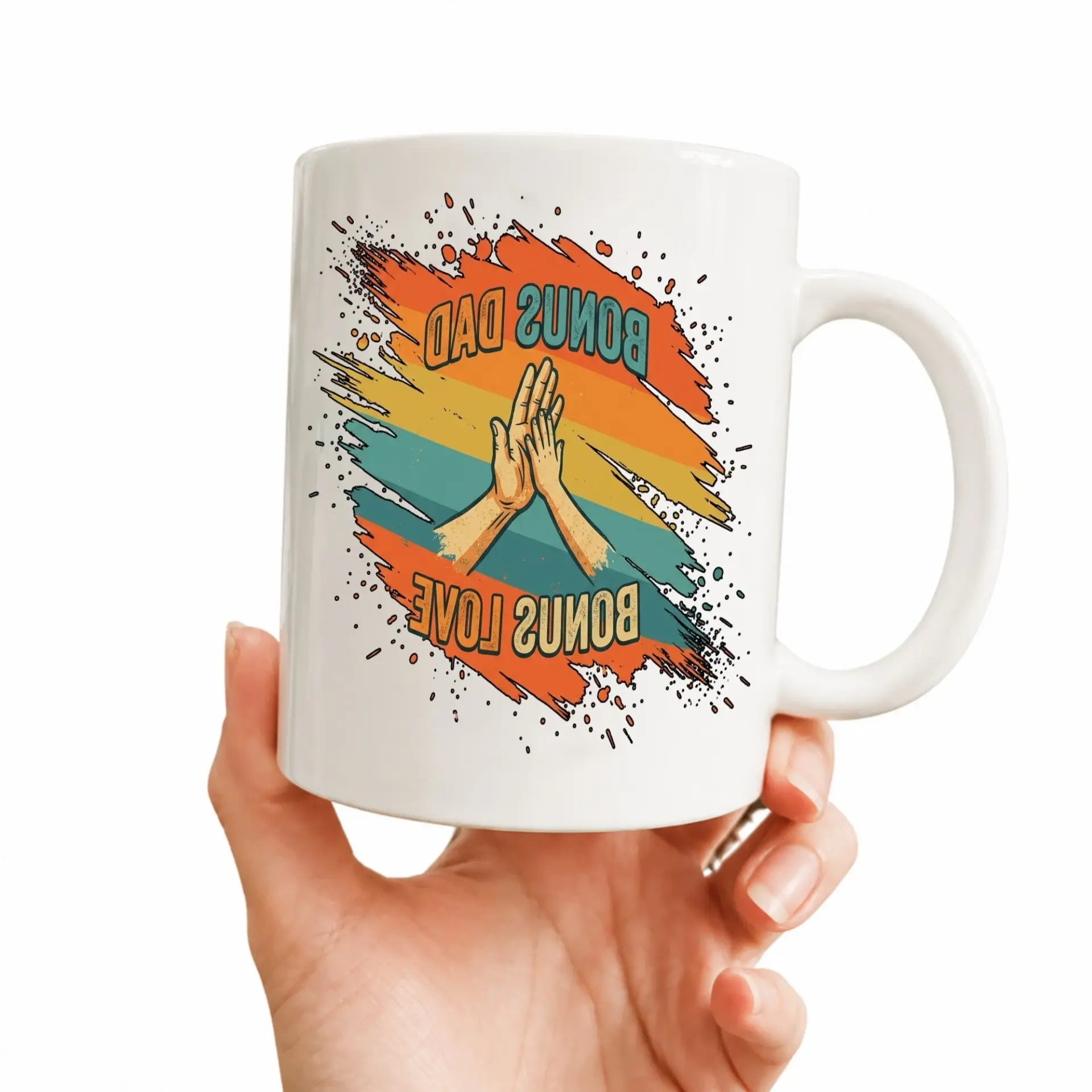 Heartwarming Bonus Dad Love Two Coffee Mug Retro Style Graphic Ceramic Cup for Father and Stepfather Appreciation